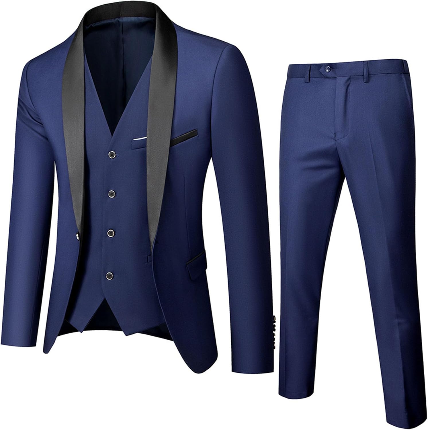 Men's Shawl Collar 3 Pieces Suit Set 1 Button Solid Blazer Jacket Vest Pants Wedding Prom Groomsmen Tuxedo Suits