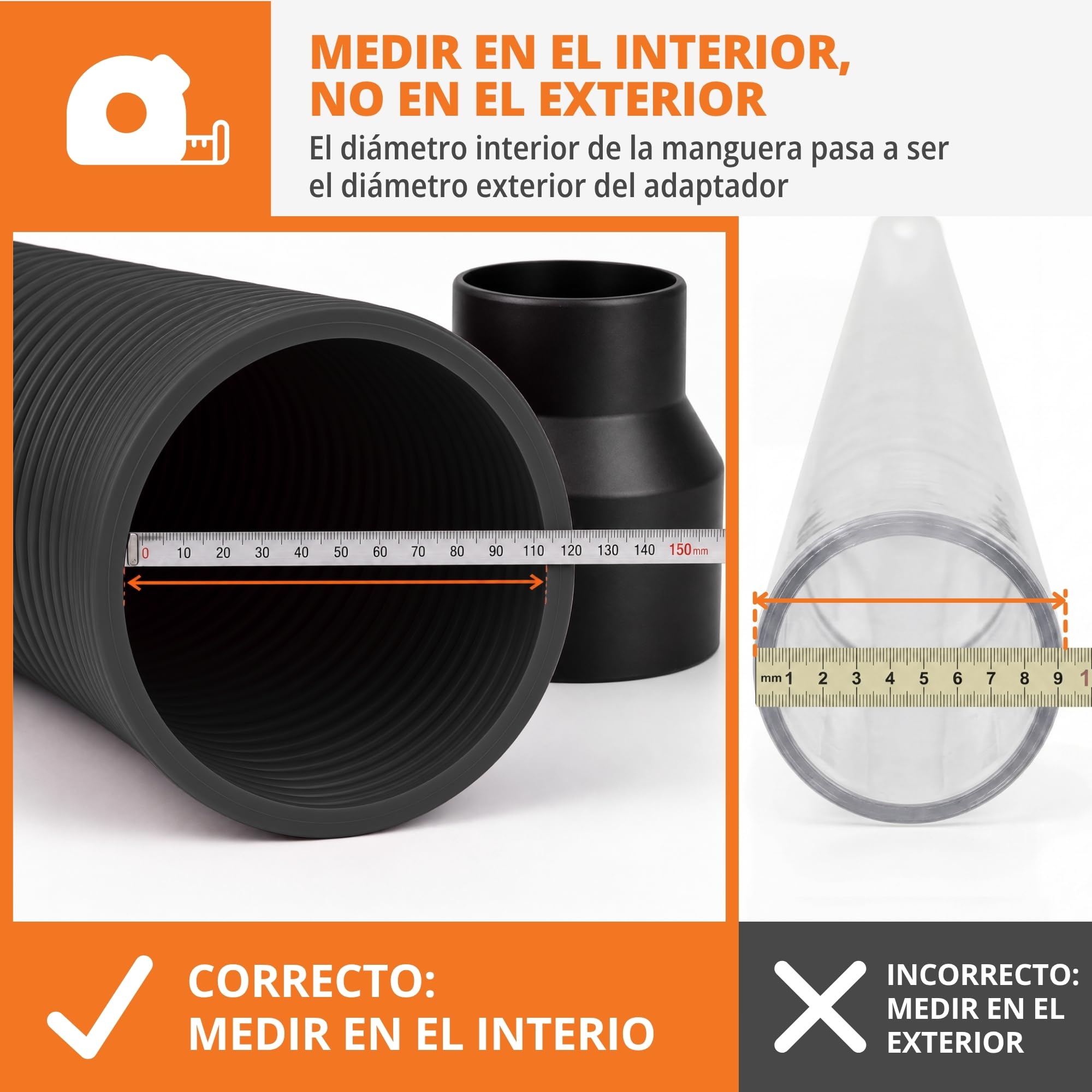 WFix Adaptador Ventilación y Manguera 100-150 mm ABS-CF Negro | Reductor configurable, salida de aire, aspiración, piscina, taller, salas técnicas