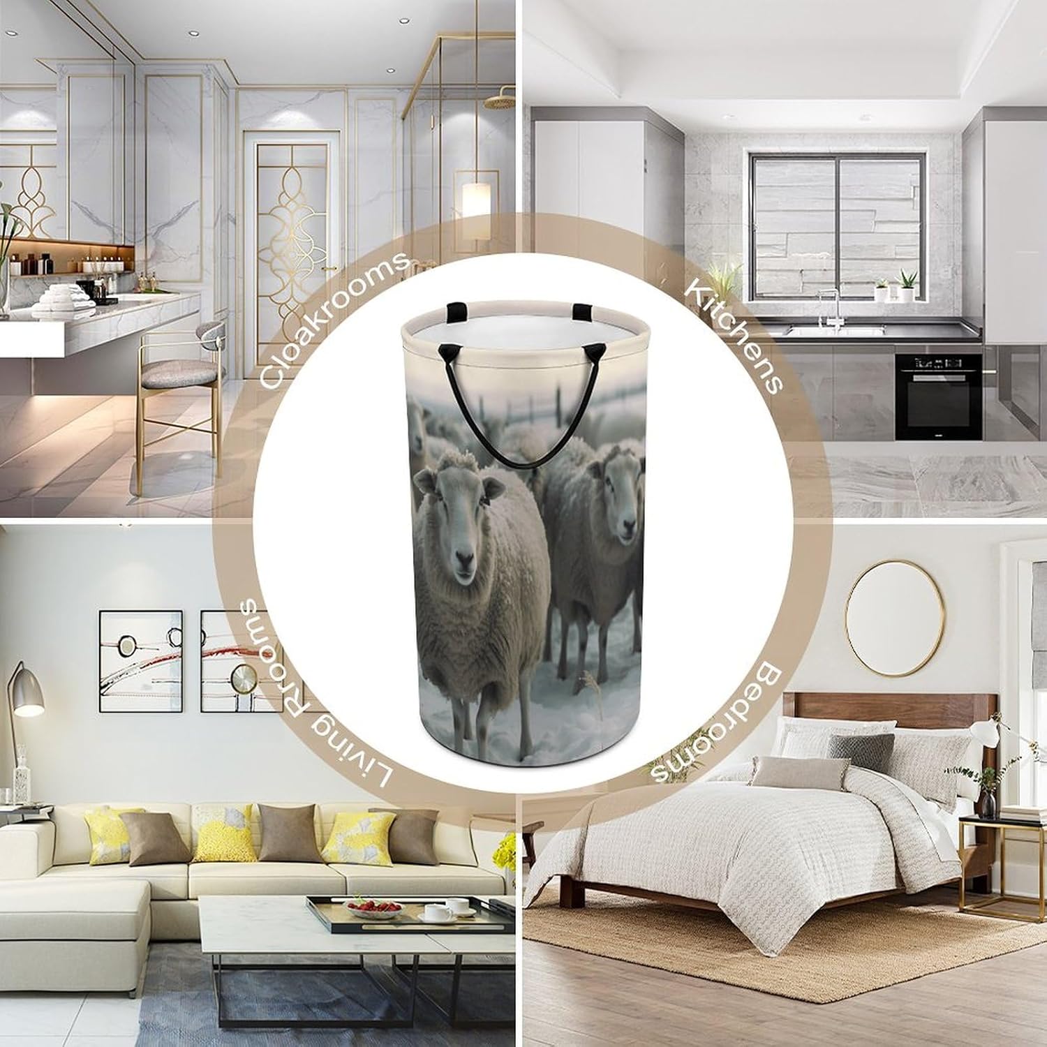 Laundry Basket Sheep Are in The Snow Printed Storage Basket Dirty Clothes Basket Laundry Basket with Handles for Home And Laundry Dorm