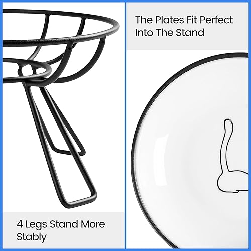 Miniatura 6 de Cuencos elevados de cerámica para gatos, aptos para bigotes, antivómitos, elegante e higiénico para gatos (gato de línea, paquete de 2)