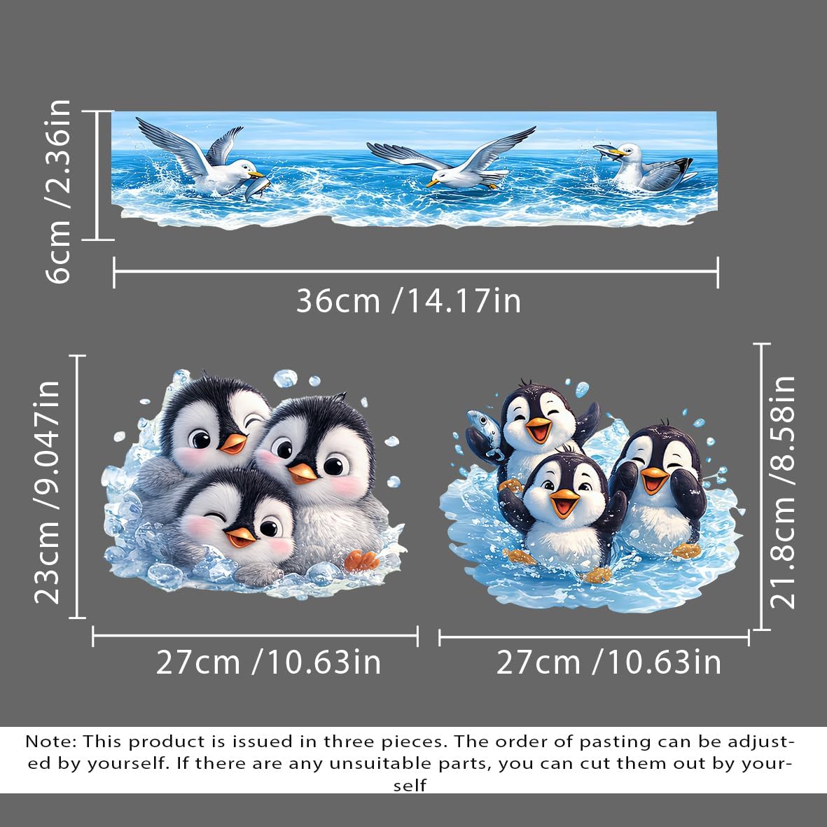 3pcs/Set Funny Animal Toilet Sticker Cute Penguin Toilet Seat Cover Decal Waterproof Seagull Toilet Tank Sticker Self-Adhesive Toilet Lid Decal Home Decoration (Fish Penguin)