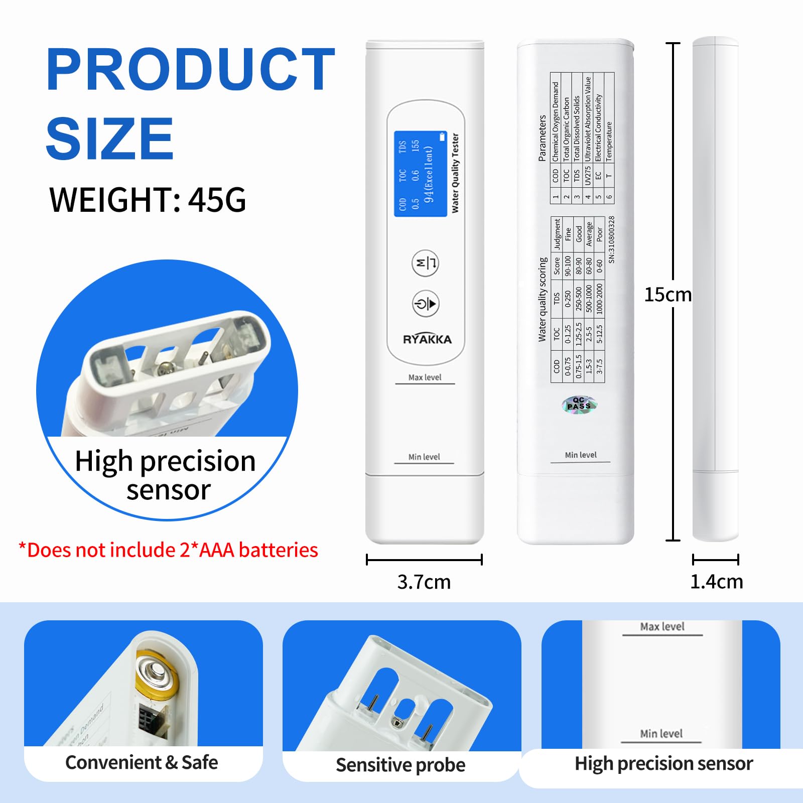6-in-1 Trinkwassertester mit App Tds Messgerät mit Intelligente Wertung & Kalibrierung Digitaler Wasserqualität Tester für Haus & Camping | TOC, COD, EC, UV275, Temp & TDS（WTP-02）