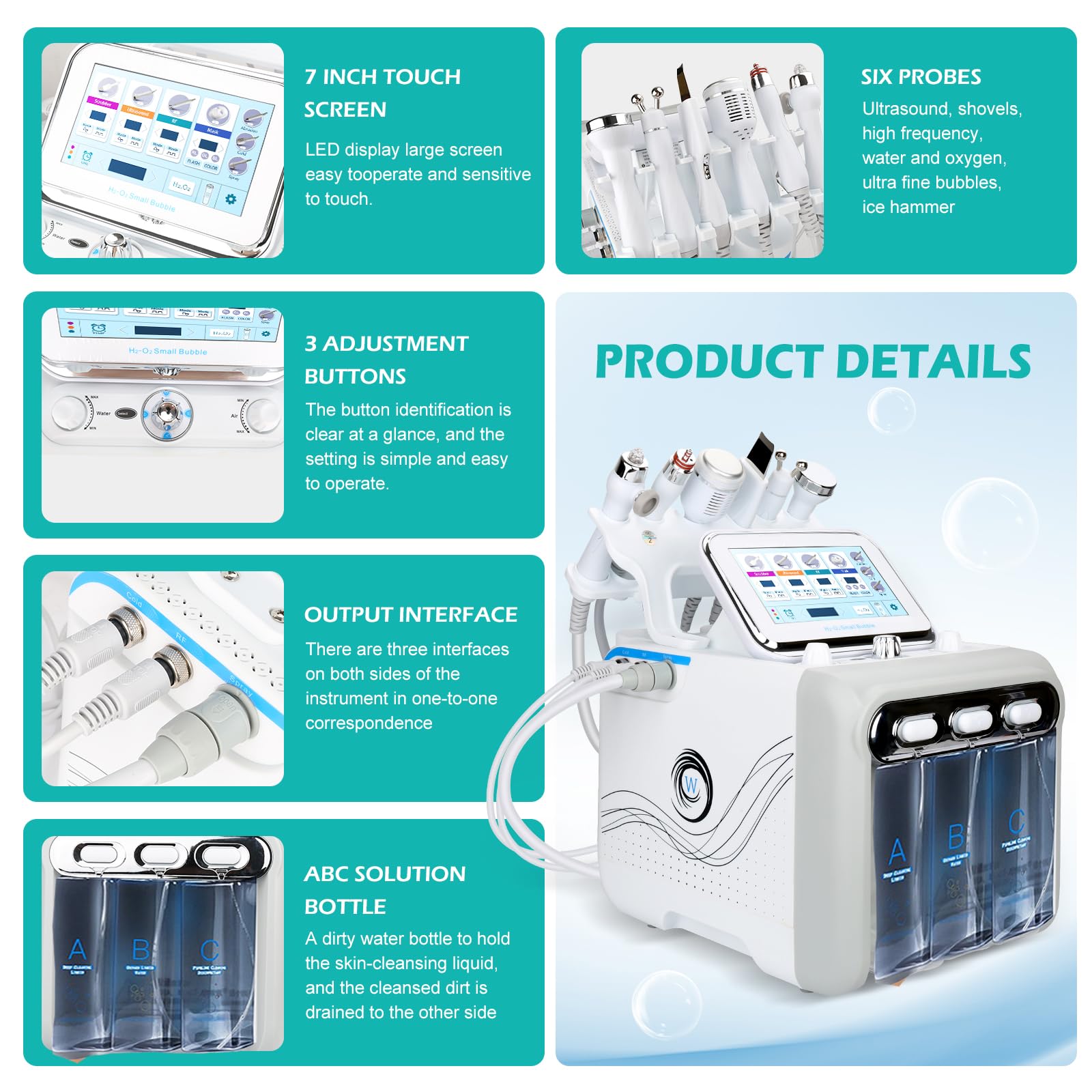 Hydrafacial Machine Professionnel 7 en 1 Faciale Hydrafacial Machine le Petit Appareil de Bulles Nettoyant Petit Appareil de Bulles éLiminer Les Rides Dermabrasion