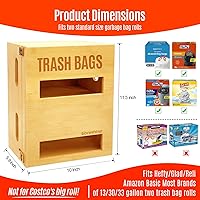 Vista 6 de Dispensador doble de bambú para bolsas de basura, montaje en pared o armario para cocina, despensa, lavandería, capacidad para 2 rollos estándar
