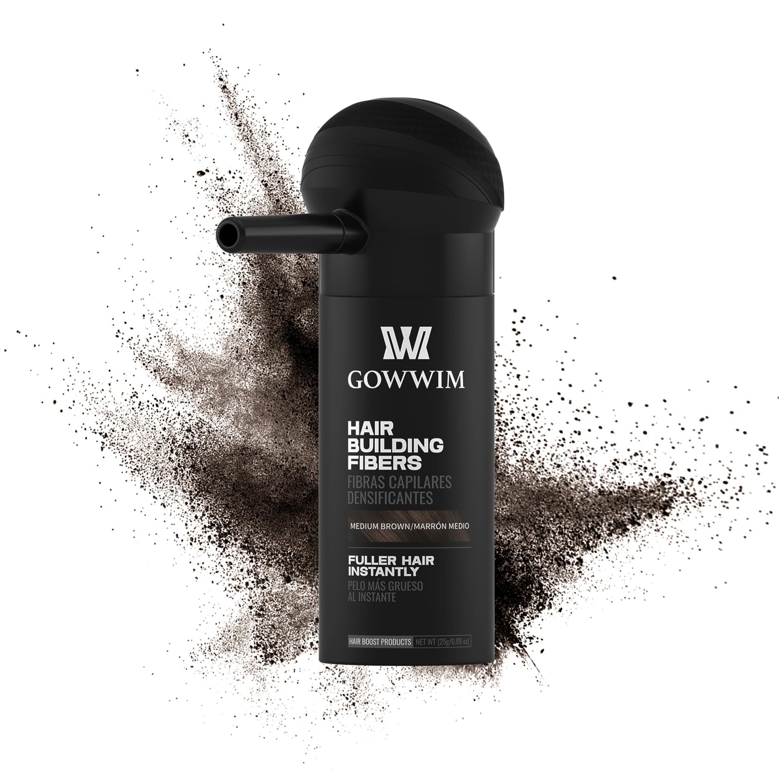 Gowwim Hair Fibers，Instant Building Thickening Fibers for Thinning Loss Hair Natural Grey Coverage Touch up Bald Spot Cover up Waterproof & Sweatproof for Women & Men (Medium Brown 25g+1)