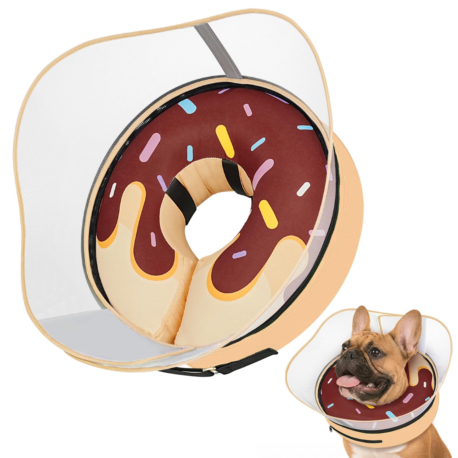 Photo 1 of Supet Raised Inflatable Dog Cone After Surgery - Adjustable Recovery Donut Collar with Removable Shield to Stop Licking Wounds & Protect Stitches - Soft Dog Cone Alternative for Medium Dogs (Brown,M)