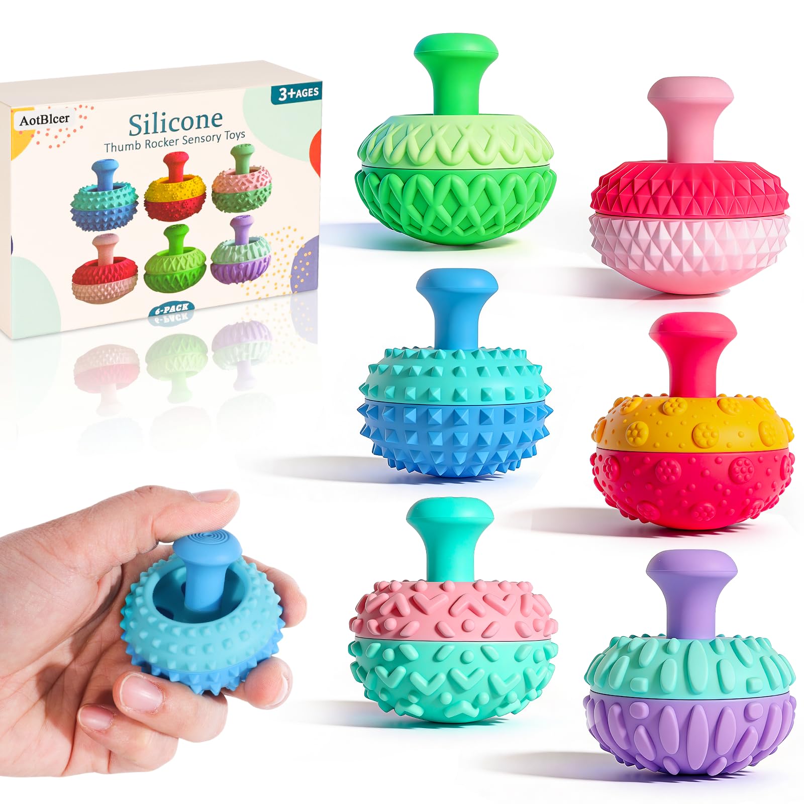 Silicone Thumb Rocker Fidget Toys for Kids Adults ,6PCS Stress Relief Sensory Toys for Autism ADHD Anxiety,Fun Textures Gadgets,Office Desk Toy,Stocking Stuffers for Women Men Teen Gifts