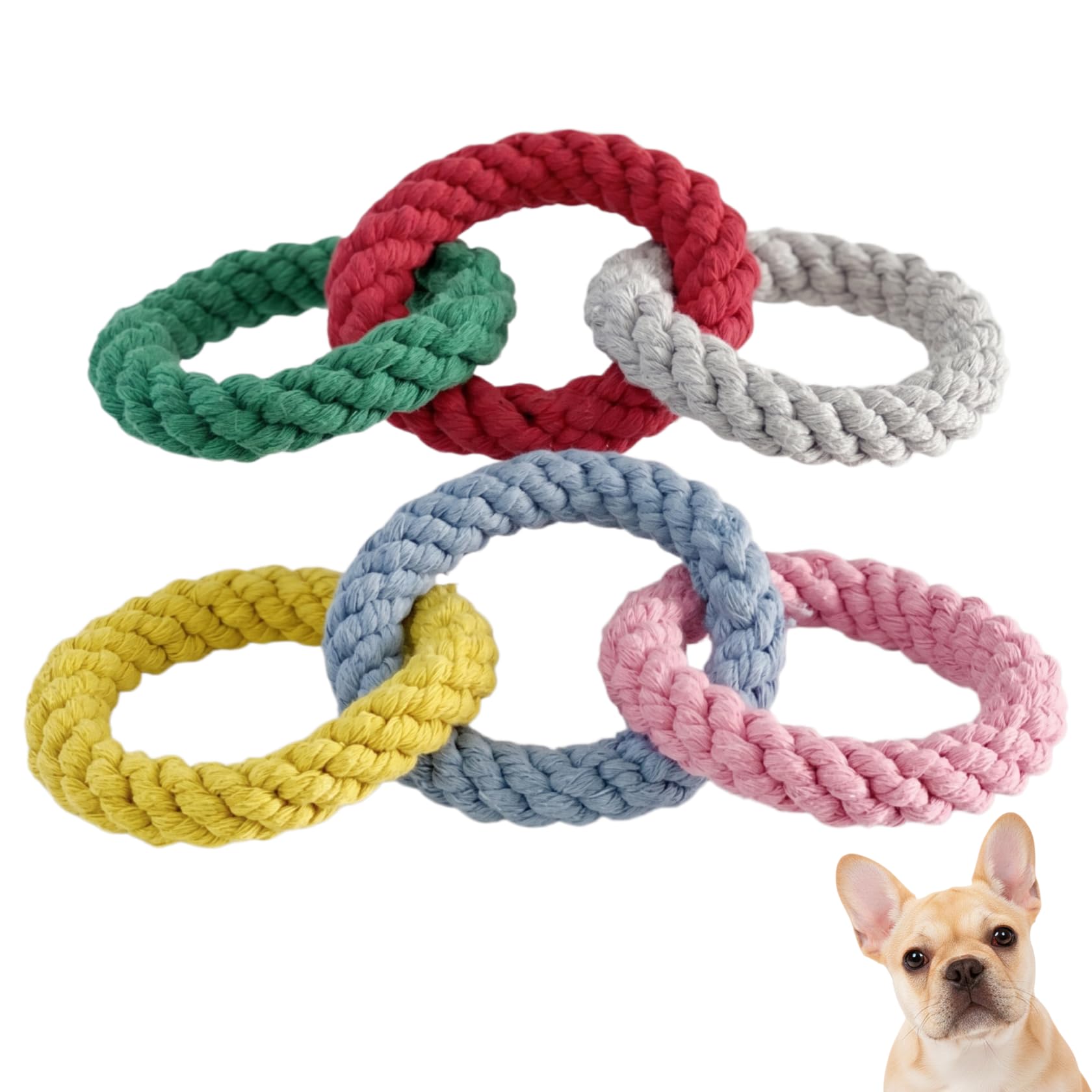 InekoAgua 2-Pack Interlocking 3-Ring Dog Rope Toys - Durable Natural Cotton Woven Teething Rope Set for Interactive Tug of War, Dental Care, Available in S/M & L/XL Sizes (Small/Medium)