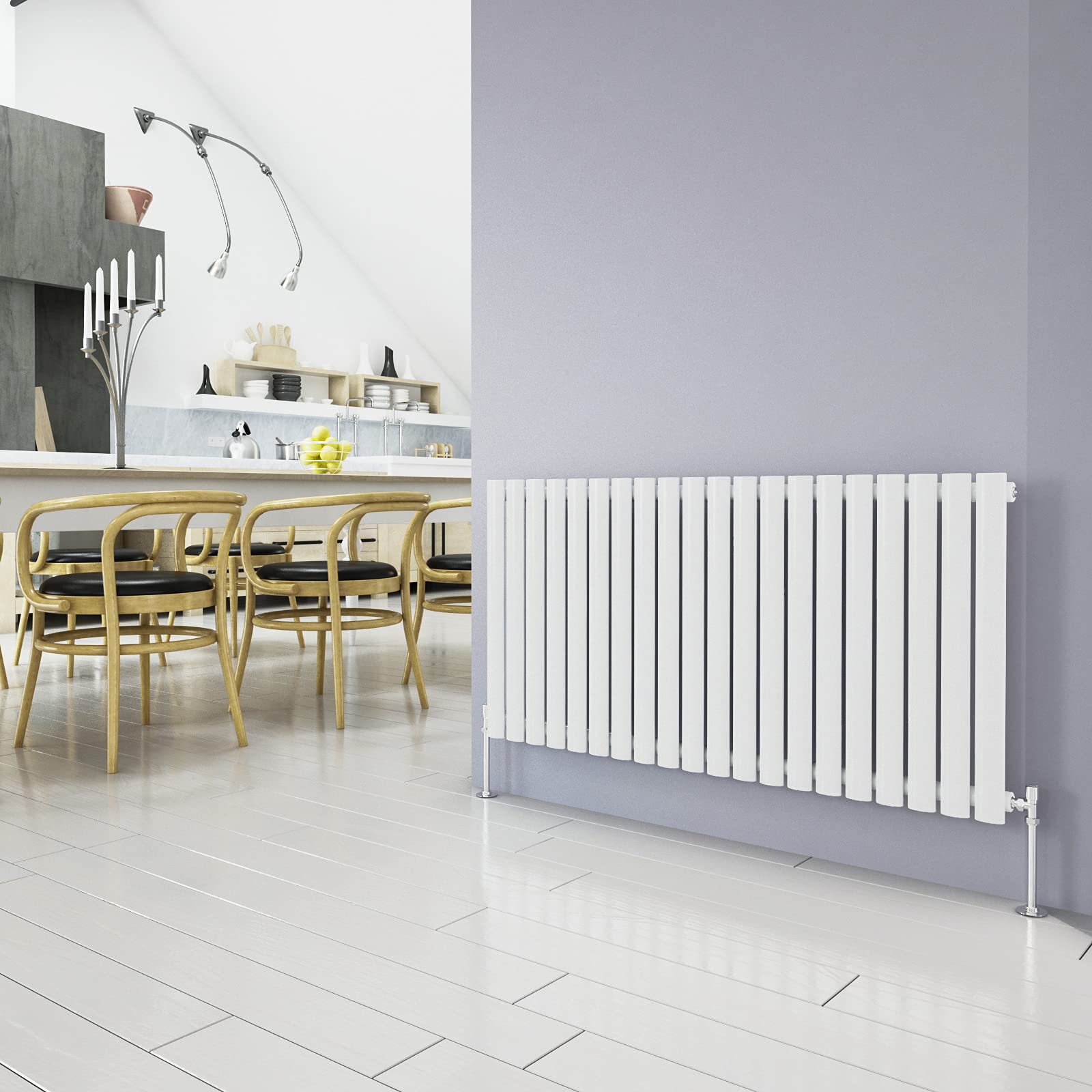 Horizontal Column White Radiator Oval Single Designer Radiator 600x1180mm Central Heating Interior Design