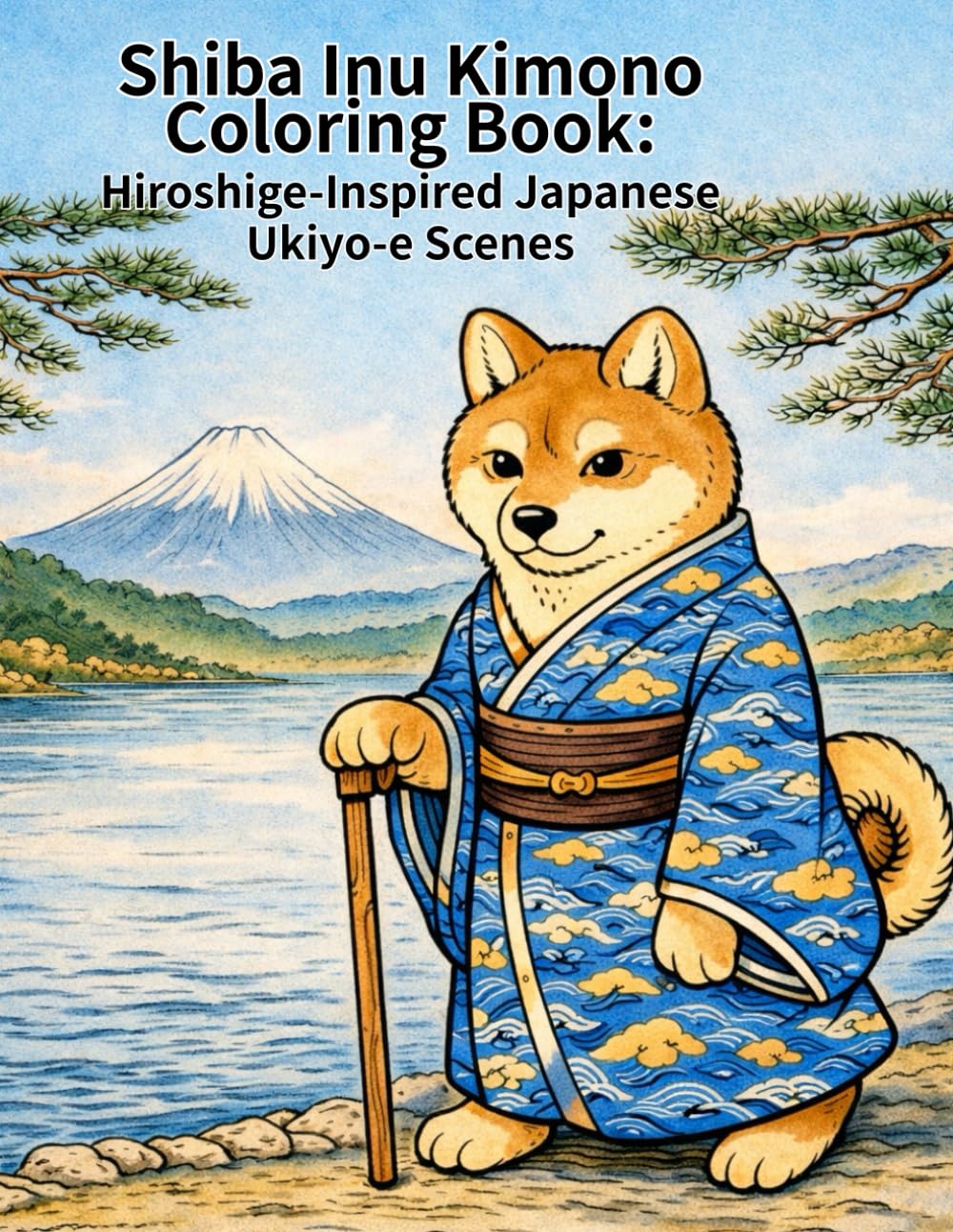 Shiba Inu Kimono Coloring Book: Hiroshige-Inspired Japanese Ukiyo-e Scenes: A traditional woodblock-style coloring book featuring a kimono-clad Shiba Inu, temples, gardens, and Edo-period cityscapes