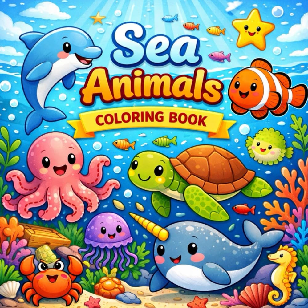Sea Animals Coloring Book for Kids Ages 3–6: Fun and Easy Ocean Animal Coloring Pages for Kids