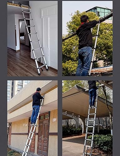Telescopic Extendable Ladder 2.0M Telescopic Extension Ladder Straight Ladder Fold Herringbone Engineering Attic Household Aluminum Alloy (Color