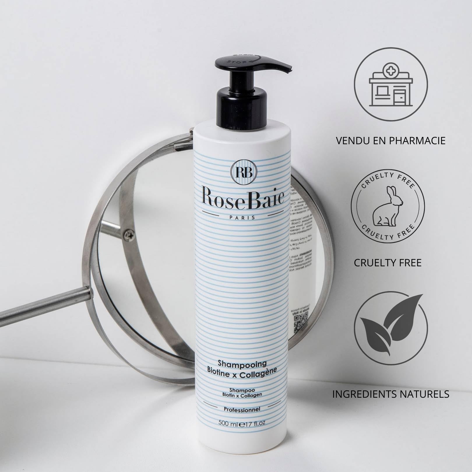 ROSEBAIE | Shampoing Biotine et Collagène | Sans Sulfates | Accélère la Pousse & Anti-Chute | Revitalisant et Hydratant | Cheveux très abîmés | Facilite le Démêlage