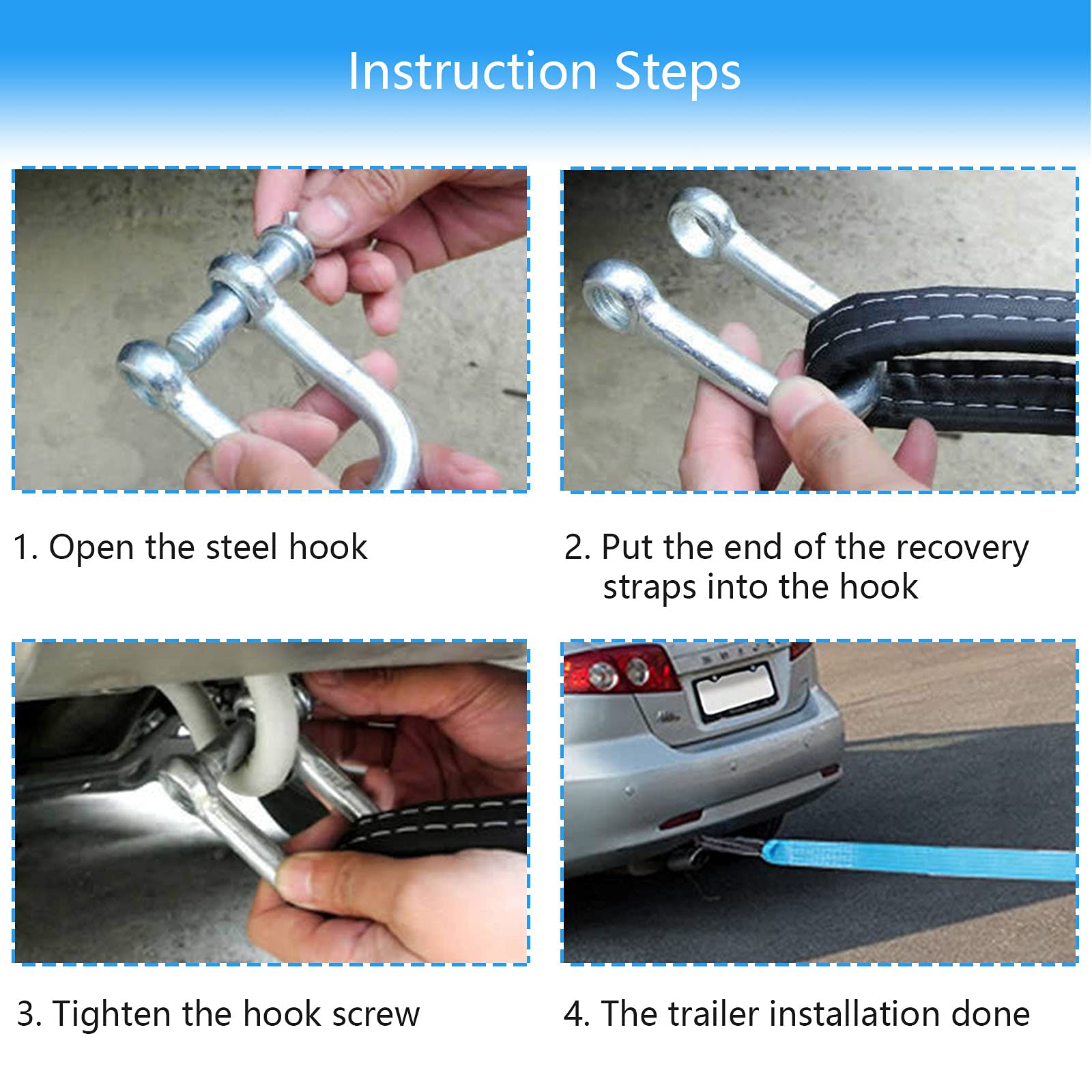 Rimorchio Per Auto Cinghia Traino Auto Rhino USA - 7.6 Cm X 2.4 M | Portata 13,600 Kg | Con Anelli Rinforzati | Per Fuoristrada Cinghia Di Traino Per