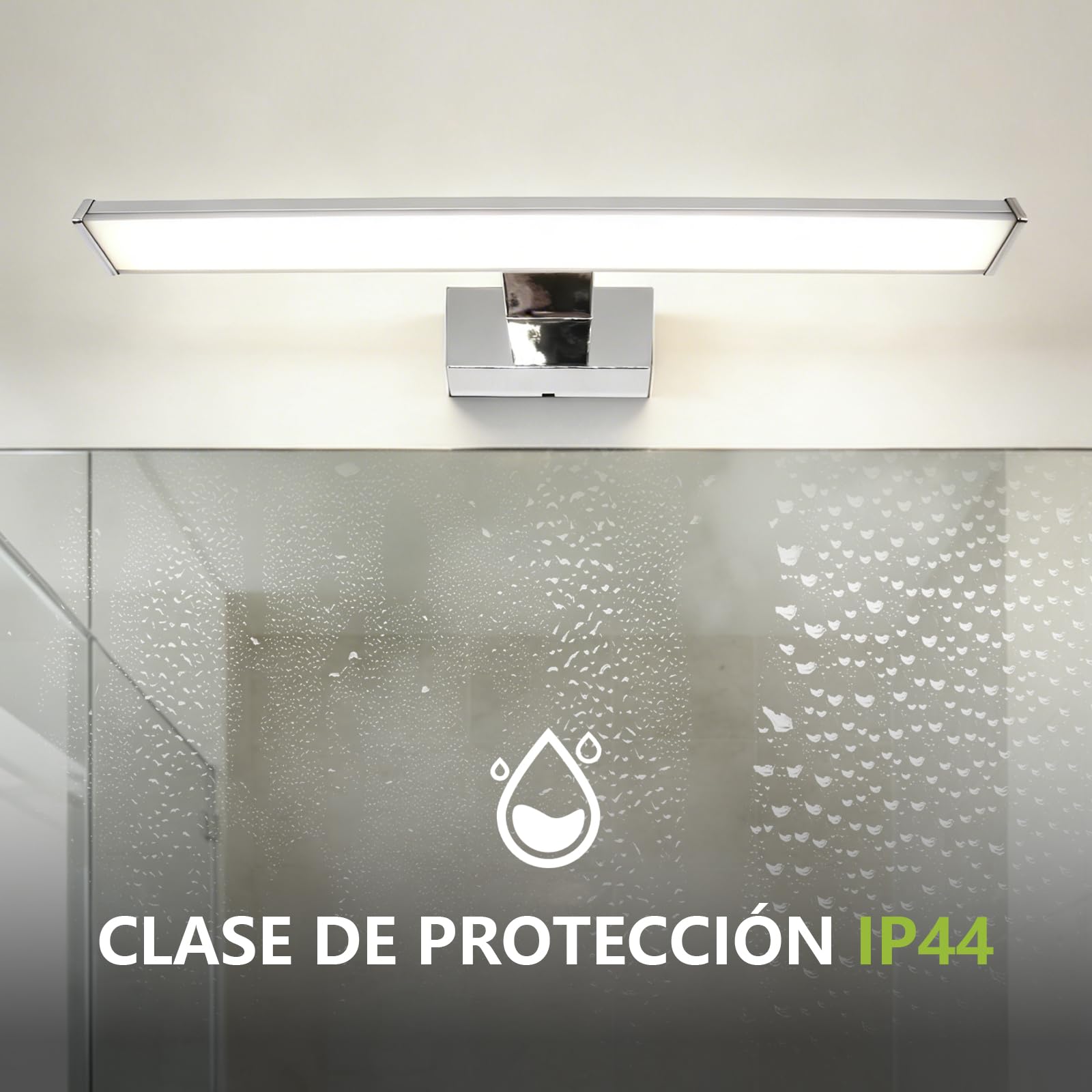 Lámpara de Espejo LED Baño 40cm 8W 640lm Blanca Frio 6500K IP44 Impermeable Aplique LED Aluminio Lámparas de Baño Iluminación para Armario Maquillaje Gabinete No Regulable 230V