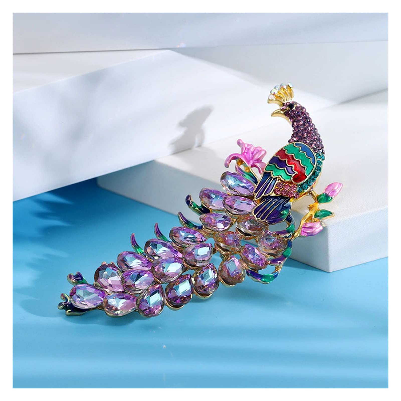 CAREG Strass Pfau Broschen Fit for Frauen Langen Schwanz Vogel Pin Bunte Mode Anzug Hochzeit Schmuck Neues Geschenk Durable