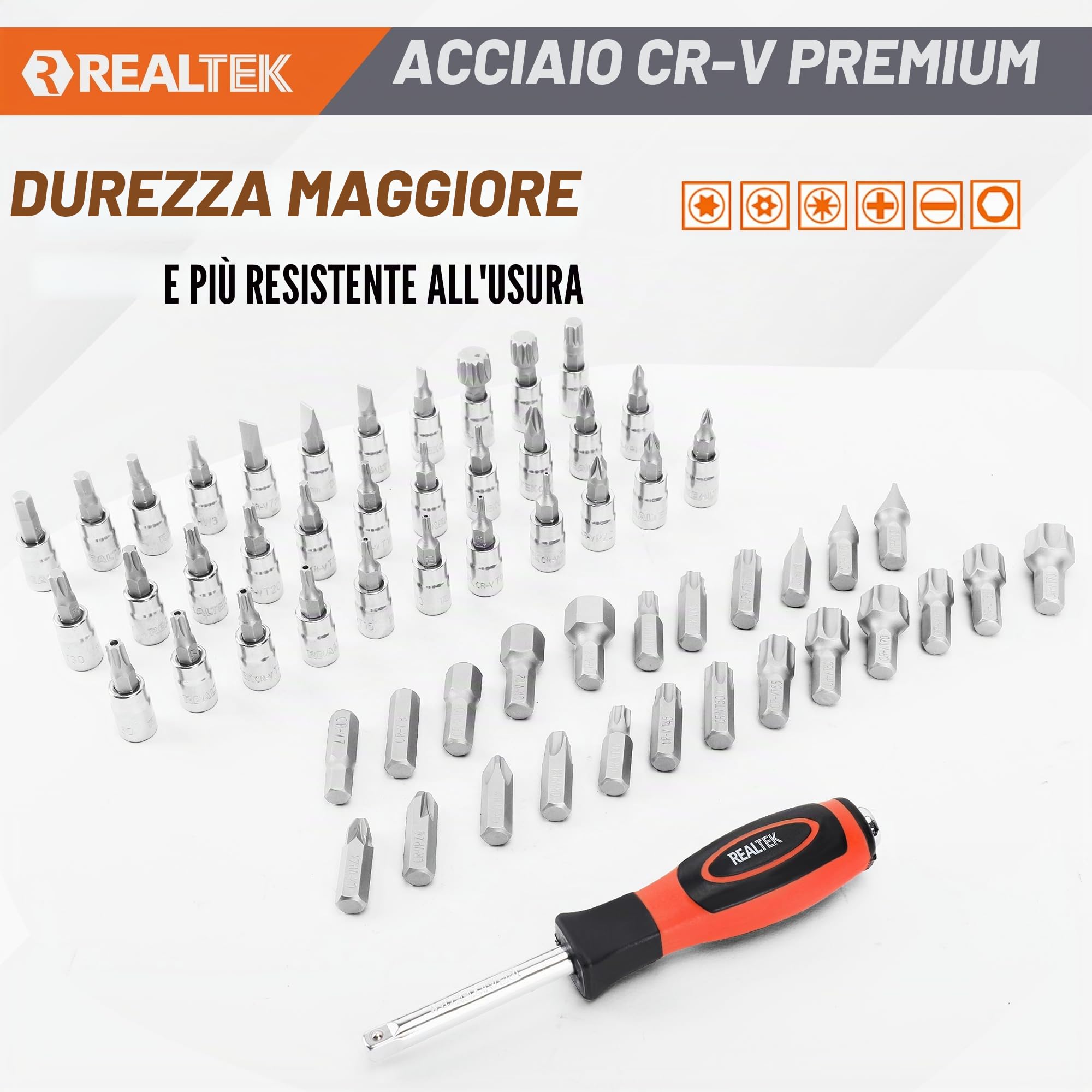 REALTEK Set Chiavi a Bussola, Chiavi a Cricchetto 1/4''+3/8"+1/2'' 178 Pezzi, 72 denti, Cr-V, Adatto per Lavori su Biciclette e Automobili le riparazioni