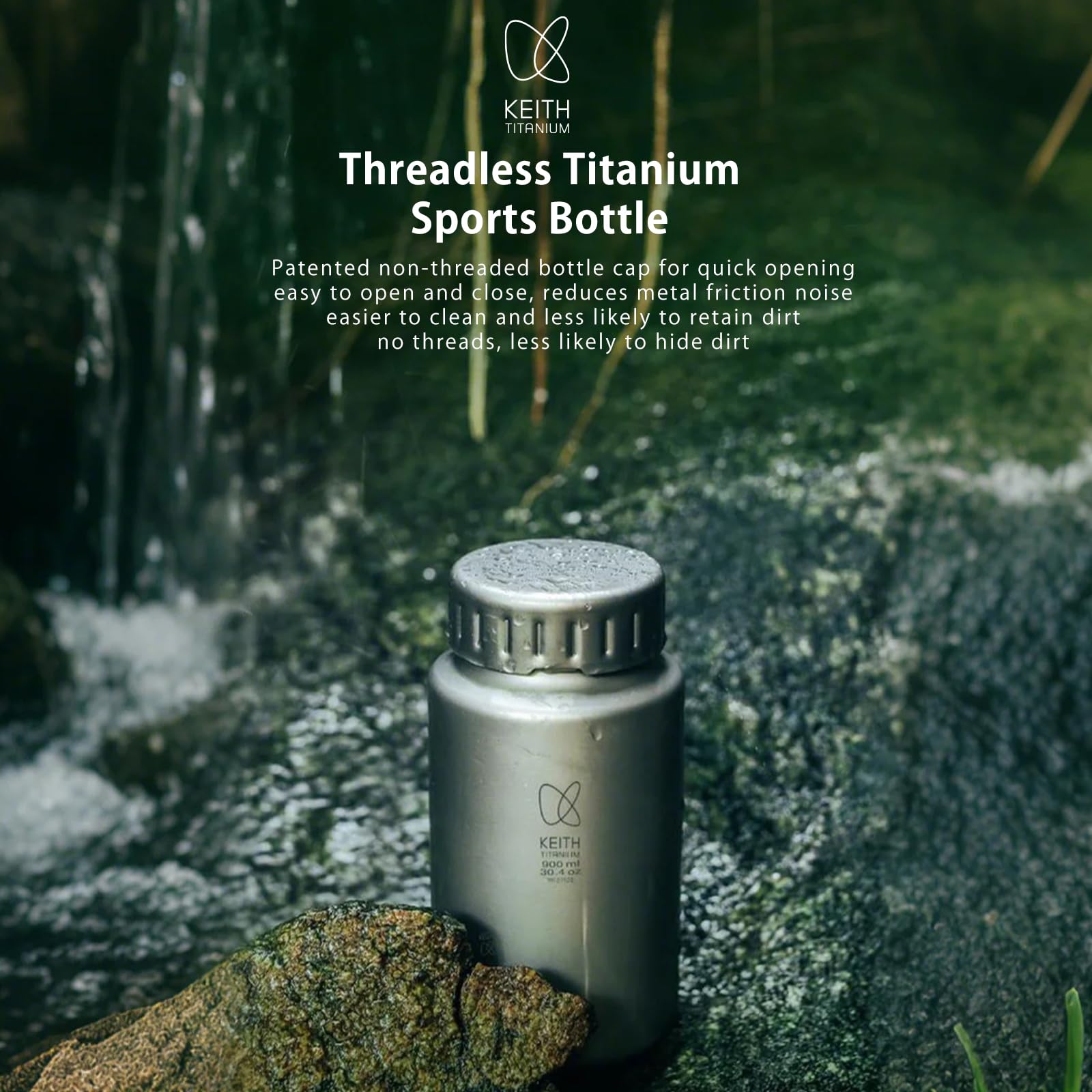 Keith Titan-Wasserflasche, leicht, weite Öffnung, Camping-Wasserflasche, Becher, Wandern, Klettern, Radfahren, mit Aufbewahrungstasche (900ml Ti3035)