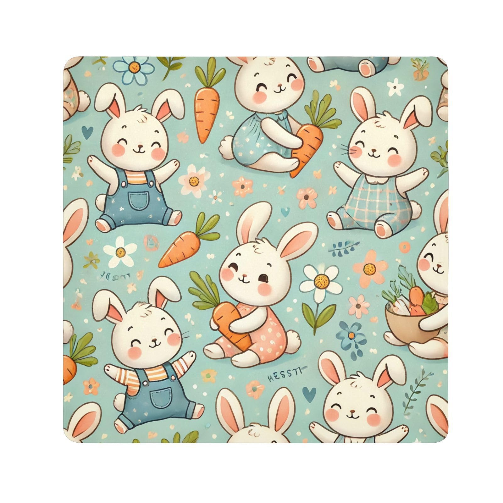ODAWA Bunnies with Carrots Self Adhesive Cloth 13.8X13.8 Inch Magic Flexible Folding Self-Stick Makeup Bag Magic Self-Adhesive Cloth for Camera, Lens, Laptop