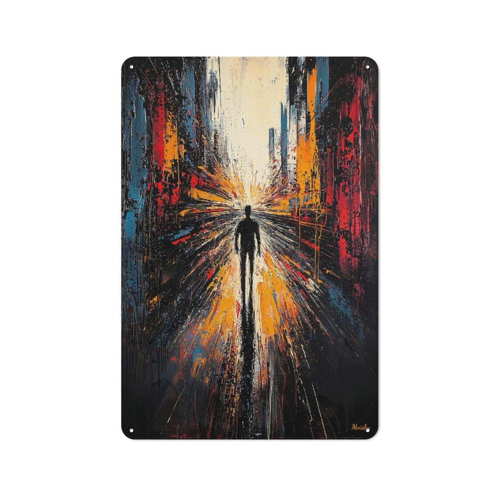 Junmoney Lone Journey – Expressionist Abstract Urban V Ision Shop Front Style Metal Wall Decor 30X20cm, Cafe Metal Sign For Takeaway, Bar, Kitchen Or Counter Area