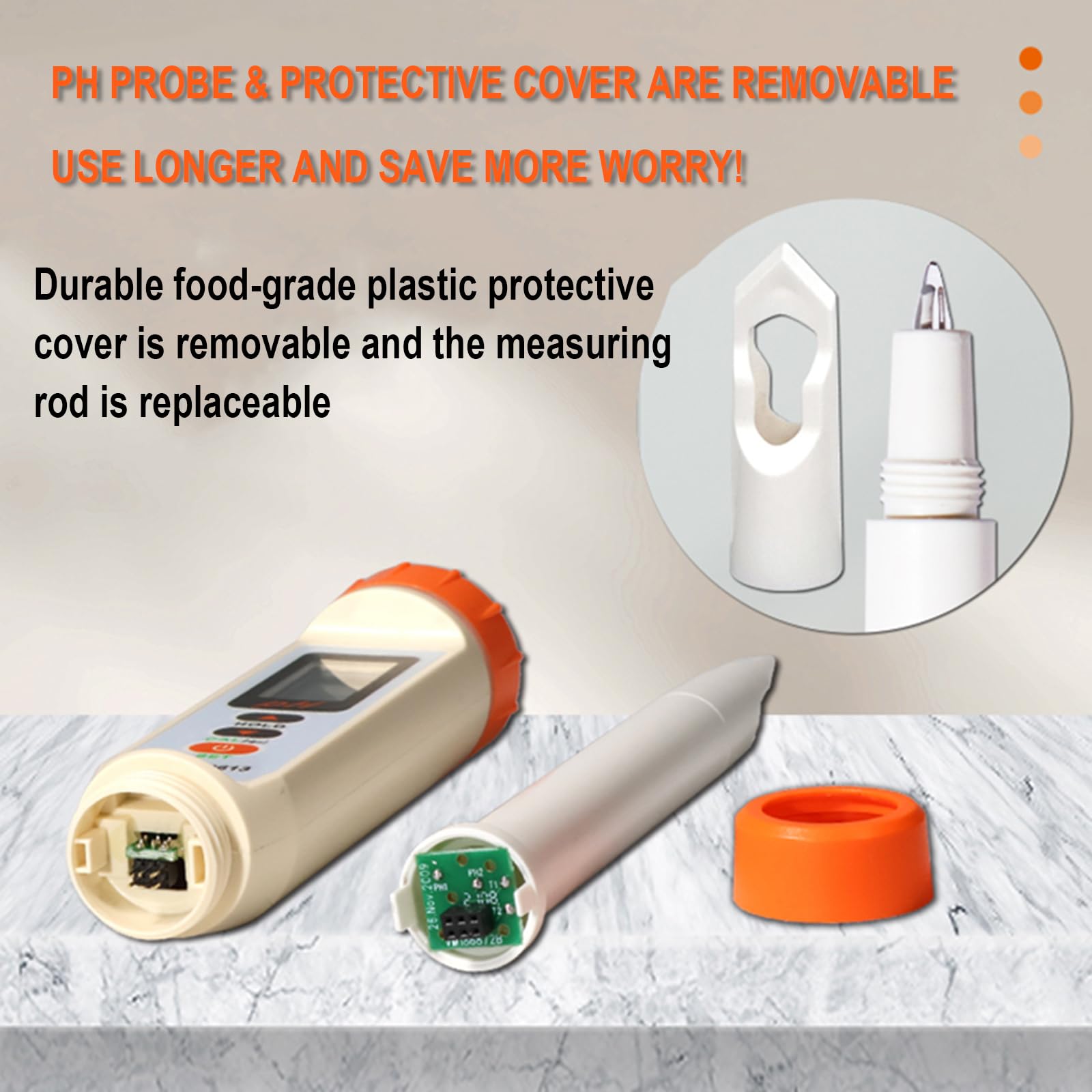 Medidor De PH De Suelo ATC, 0~14 PH/0,01 PH, Calibrable En 3 Puntos, Sonda/Cubierta Protectora Extraíble, Varilla De Medición Intercambiable, para Emulsiones, Suelo Y Carne