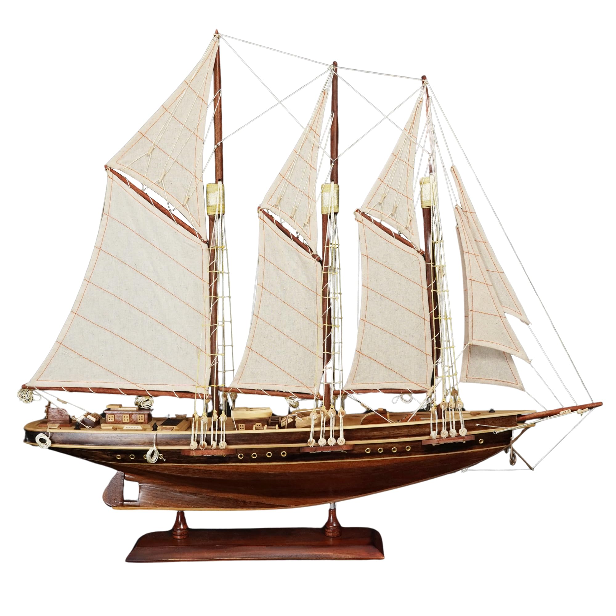 vinacreations Atlantic Wooden Ship Boat Model 28” 73cm Handmade Wood Sailing Yacht Sailboat Scale Home Living Room Office Nautical Marine Decoration Décor Display LANTIC-60CM