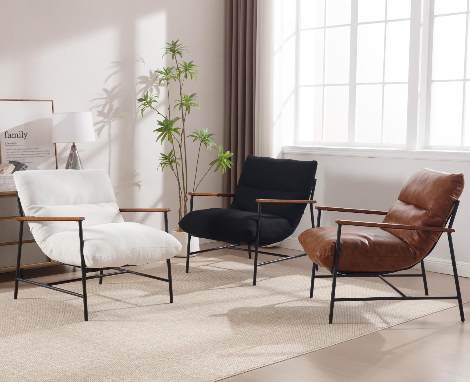 Wahson Butaca Sillón de PU Cuero Moderno Silla de Salón con Reposabrazos Madera,Silla Individual de Ocio Sencilla para Dormitorio/Apartamento,Marrón