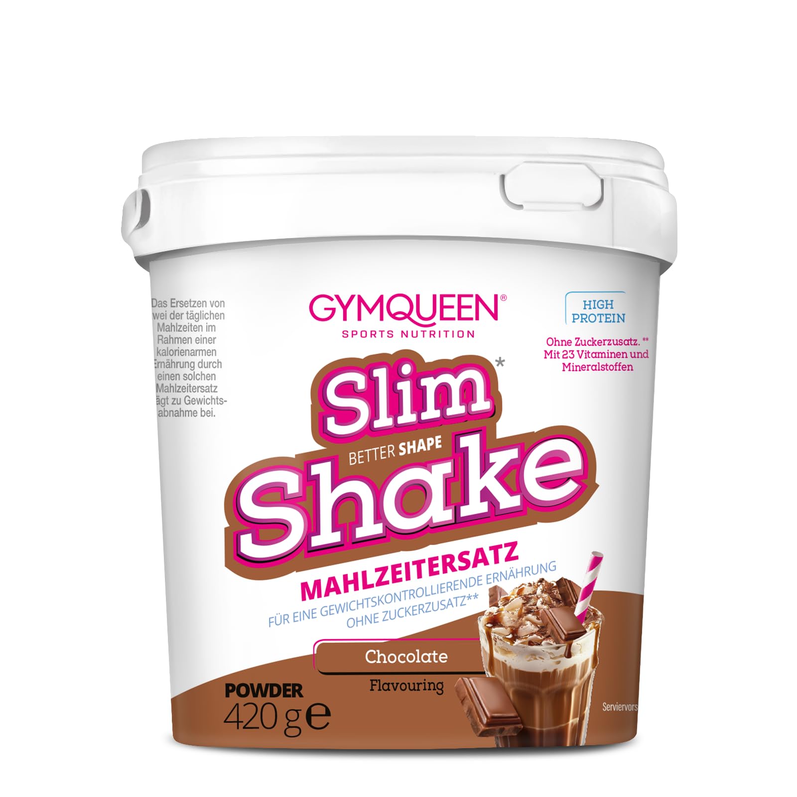 GymQueen Slim Queen Koktajl odchudzający 420g, Pyszny koktajl dietetyczny ułatwiający utratę wagi, Zamiennik posiłku z ważnymi witaminami i składnikami odżywczymi, bez dodatku cukru, Czekolada