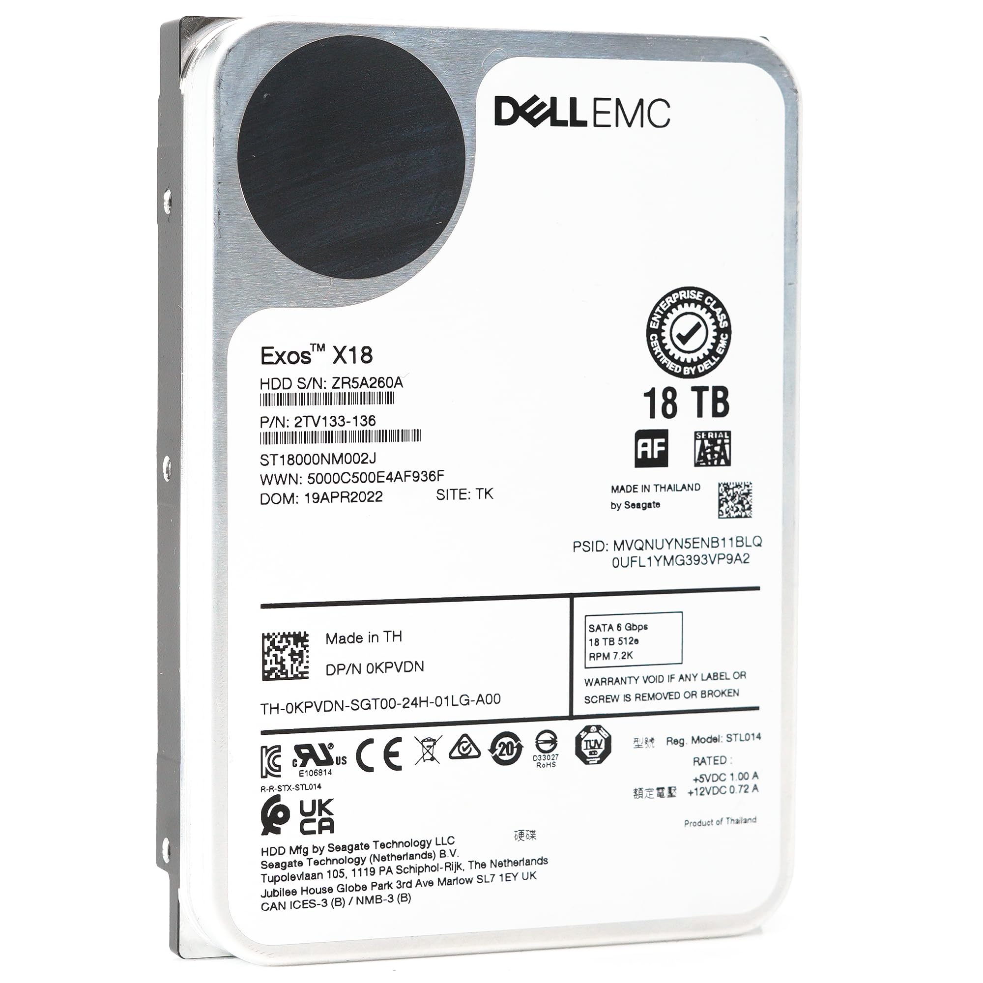 Dell Exos X18 18TB SATA 6Gb/s 7200RPM 3.5-inch Enterprise HDD