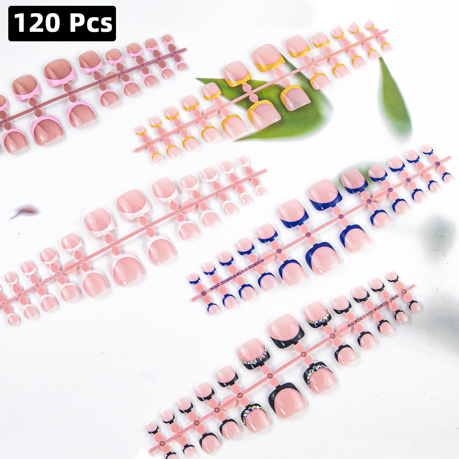 CHANGAR French Toe Nail Tips Press on Toenails?120Pcs 5 Style Soft Gel Toe Nail Press Ons Short Brighter French Toenail Tip for Women, Soak Off Fake Toe Nails Extensions (color 08)