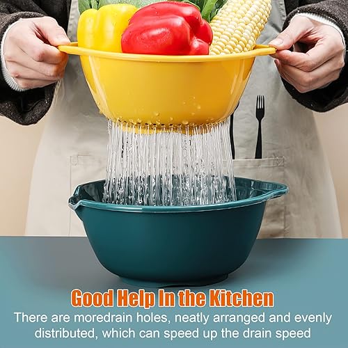Miniatura 5 de Juego de 8 coladores, coladores de desagüe de plástico, doble capa, apilable, colador desmontable para remojar, lavar, drenar, almacenar verduras,