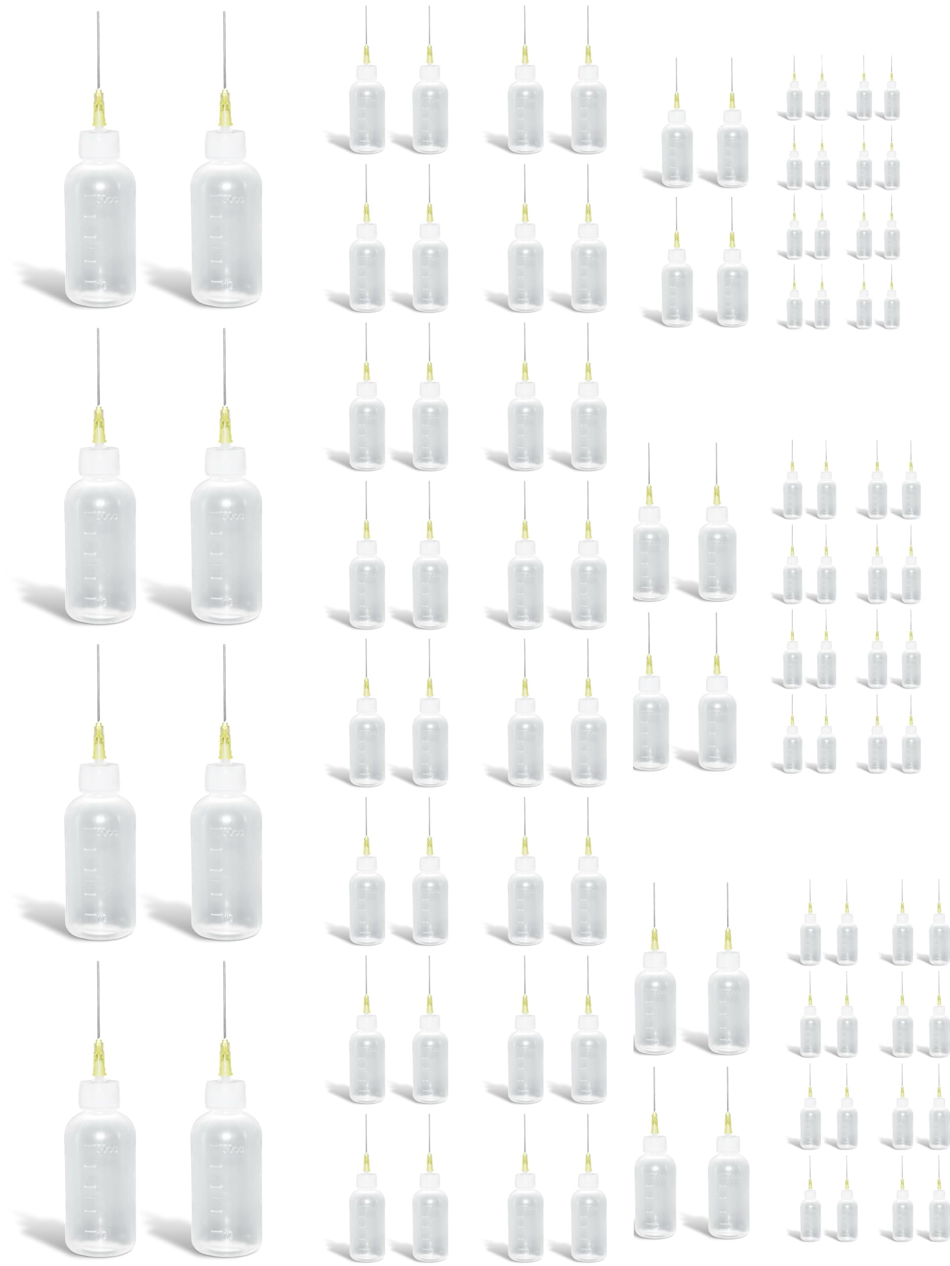 Botellas dispensadoras industriales con 0,9 mm/20 g con puntas de aguja largas, aplicadores para pegamento, trabajo de precisión de flujo, 50 cc (blanco, 100)