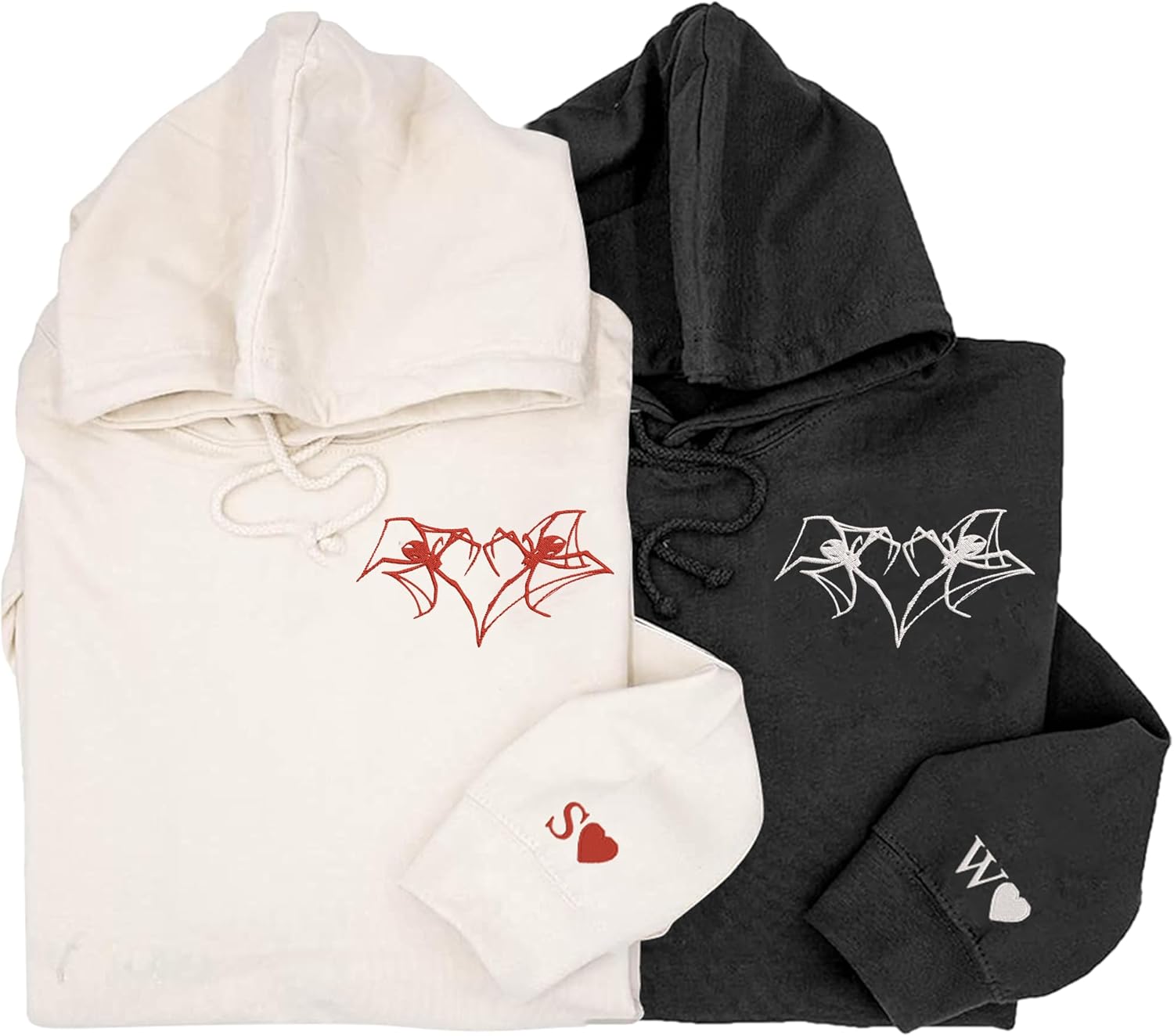 DILYPOD Personalized Couple Hoodies Embroidered Spider Heart, Custom Matching Hoodies for Couples, Valentines