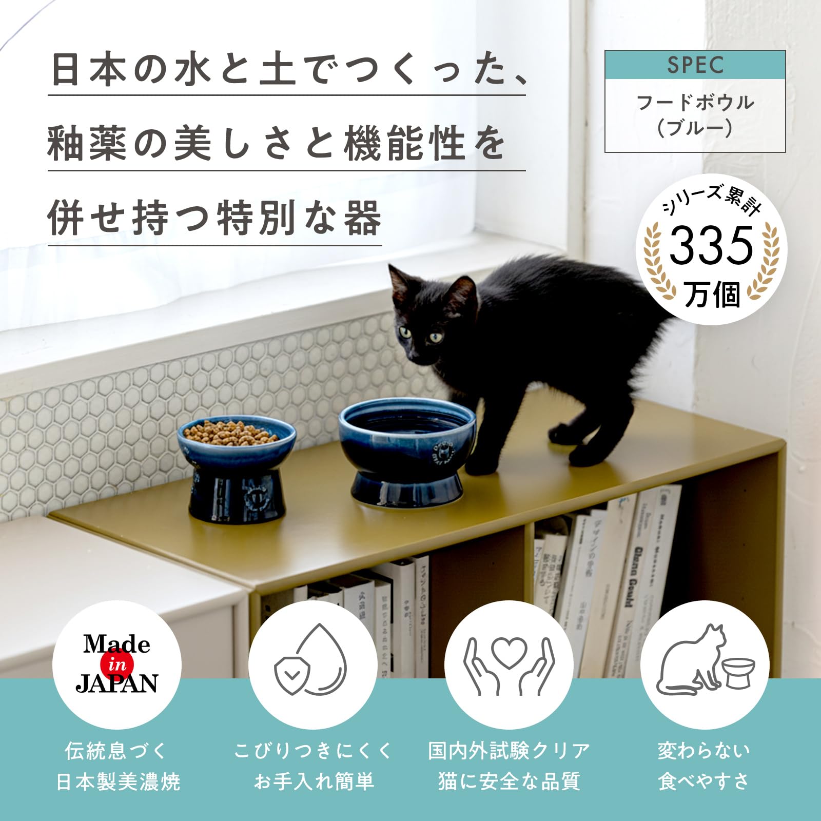 Amazon | 猫壱 猫用 脚付フードボウル 美濃焼 日本製 ブルー 吐き戻し