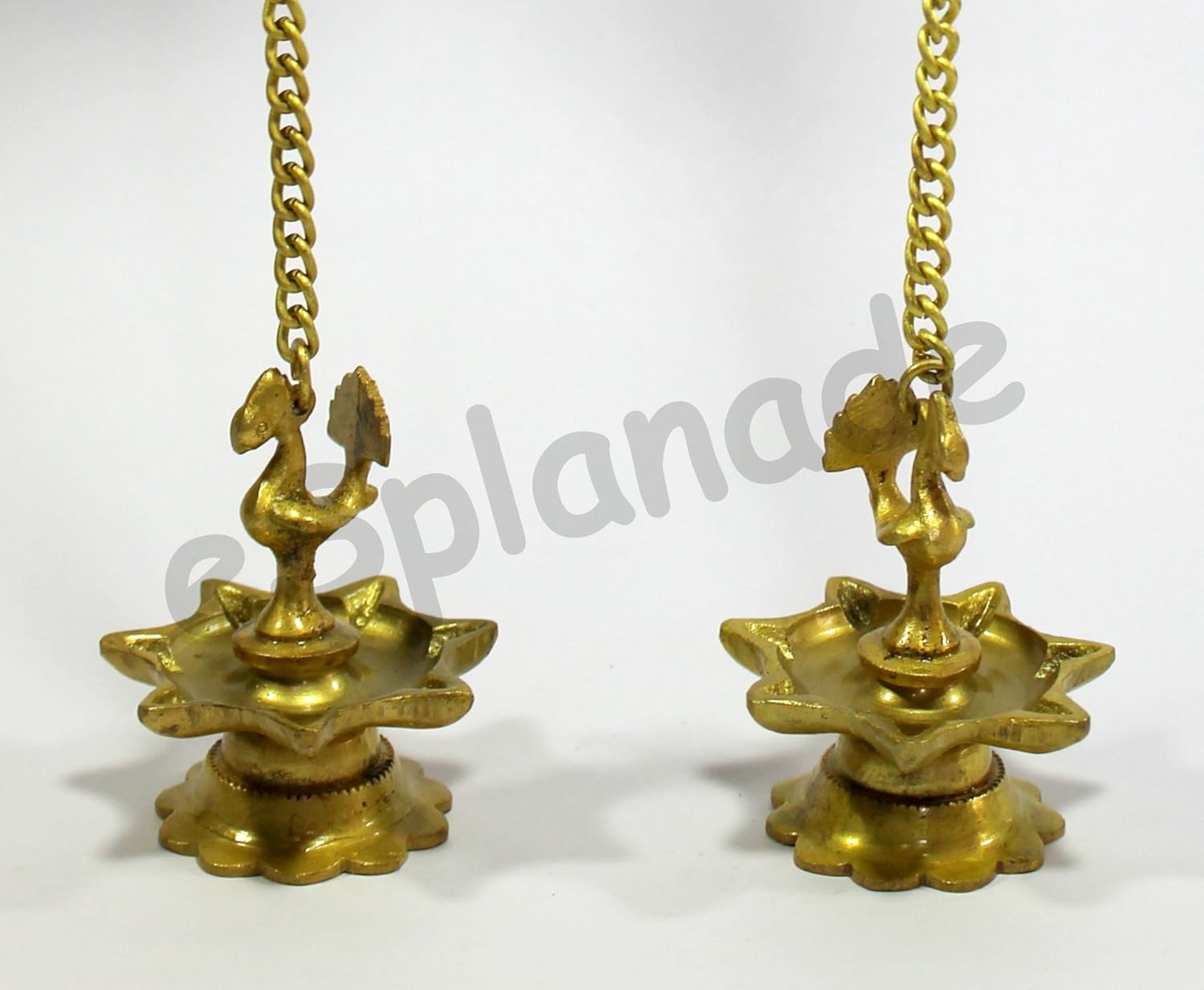 eSplanade - Krishna Wall Hanging Brass Diya with Bells | Oil Lamp | Home Decor | Diya, Deepak, Deepam (Peacock Diya Pair)