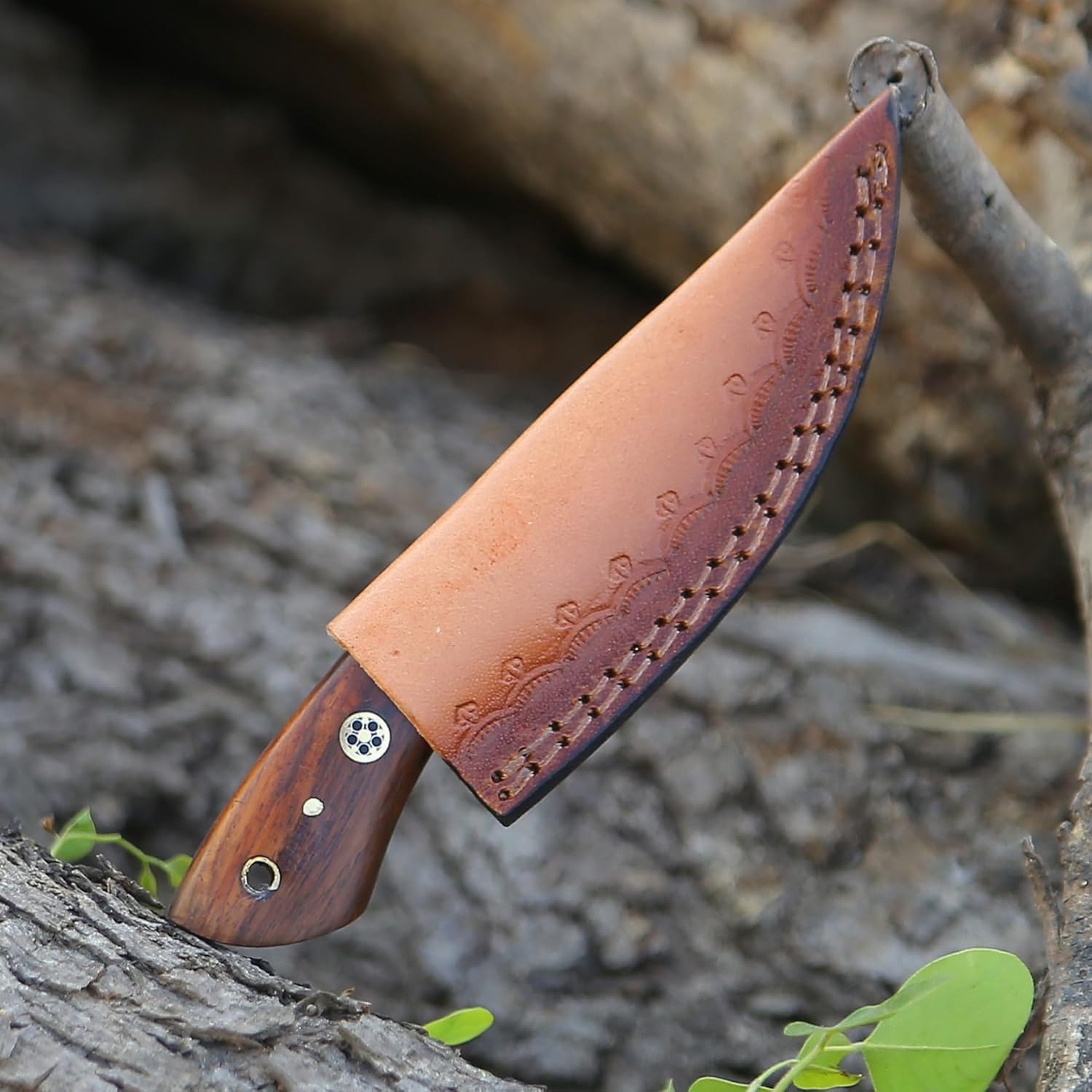 6 Inch Skinning Box Cutter Knife Handmade Fixed Blade Damascus Steel Hunting Knife Rose Handle Pocket Knife Camping Small knifes With Sheath Skinner (Small Rose Wood)