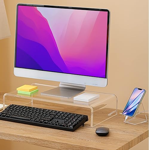 Miniatura 8 de Soporte acrílico para monitor de alta calidad, elevador de computadora transparente extra ancho de 20 x 10 x 4 pulgadas, soporte para laptop,