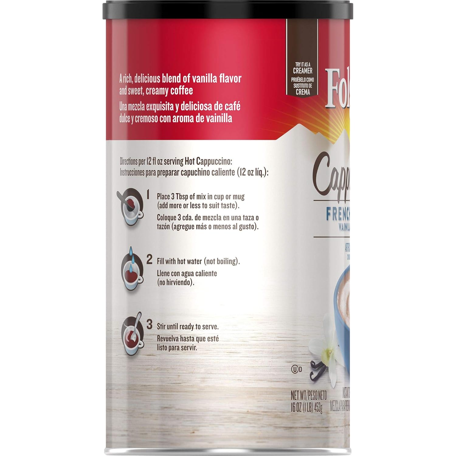 Folgers Cappuccino French Vanilla Instant Coffee Beverage Mix, 16 Ounces