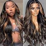 MENGLLE 13x6 Body Wave 1B/30 Highlight Lace Front Wig Human Hair 200% Density HD Transparent Ombre Lace Front Wig Human Hair Colored Balayage Wig for Black Women 24 Inch