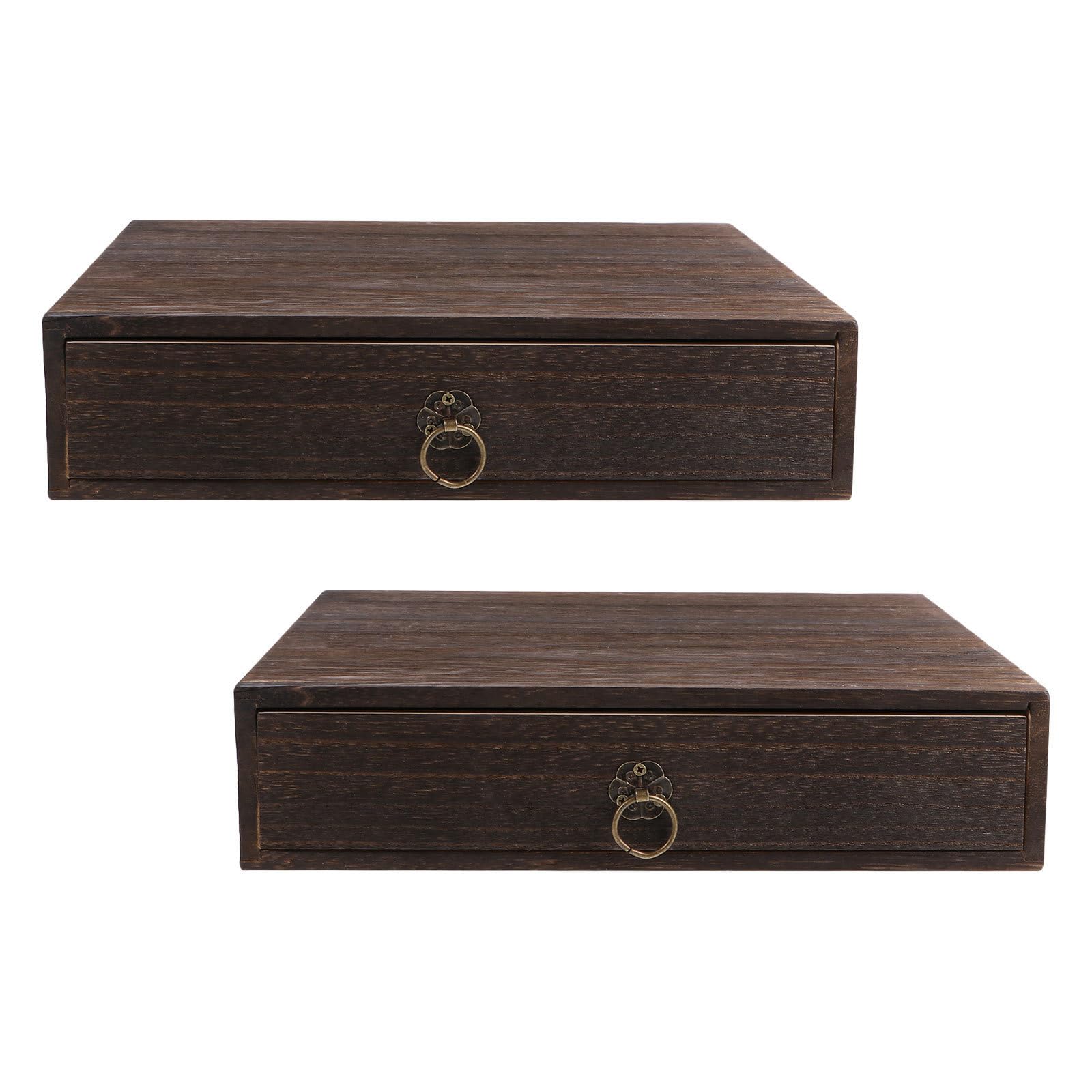 2 Pezzi Scatola Portaoggetti in Legno Vintage con Cassetto e Chiave