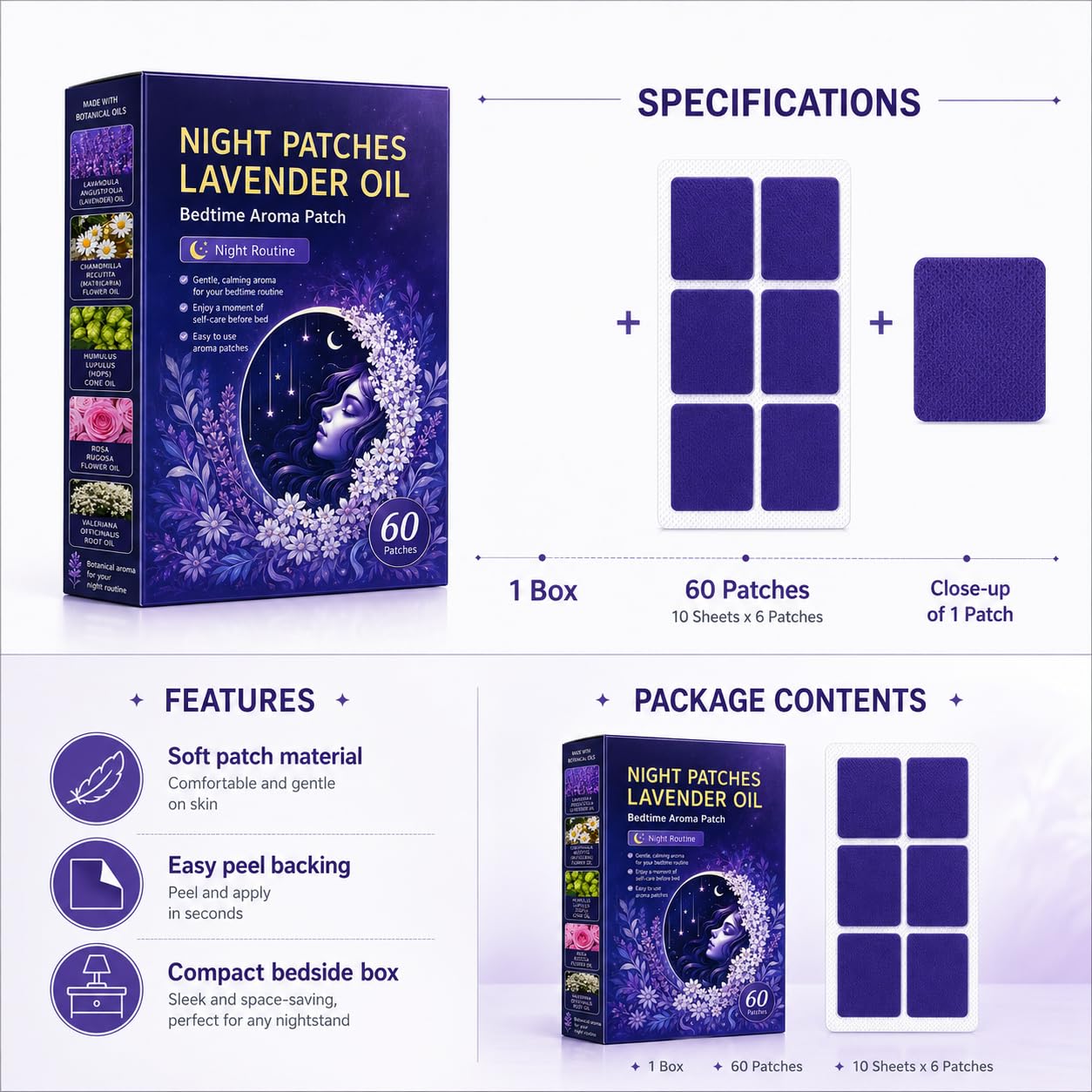 Toppe aromatiche all'olio di lavanda, 240 strisce/4 scatole | Design staccabile