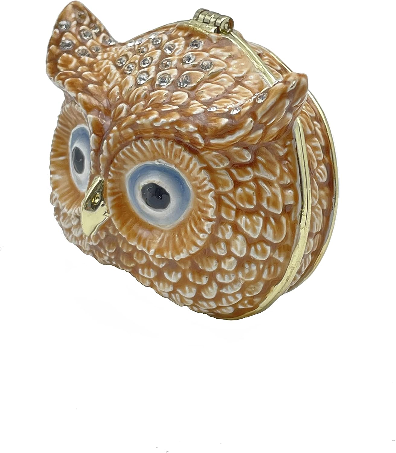 Keren Kopal Brown Owl head trinket box Decorated with Crystals Jewelry Storage Stash Handpainted Animal Figure Gift Idea for Home Decoration