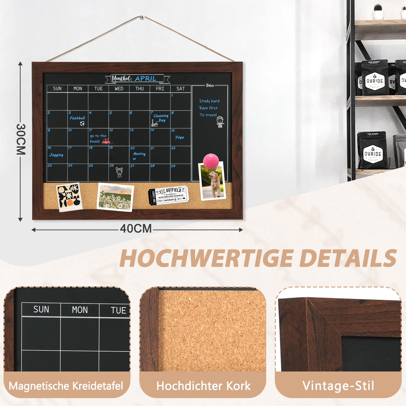 Tableau Combiné Magnétique Et Liège 30x40cm - Calendrier Ardoise Effaçable