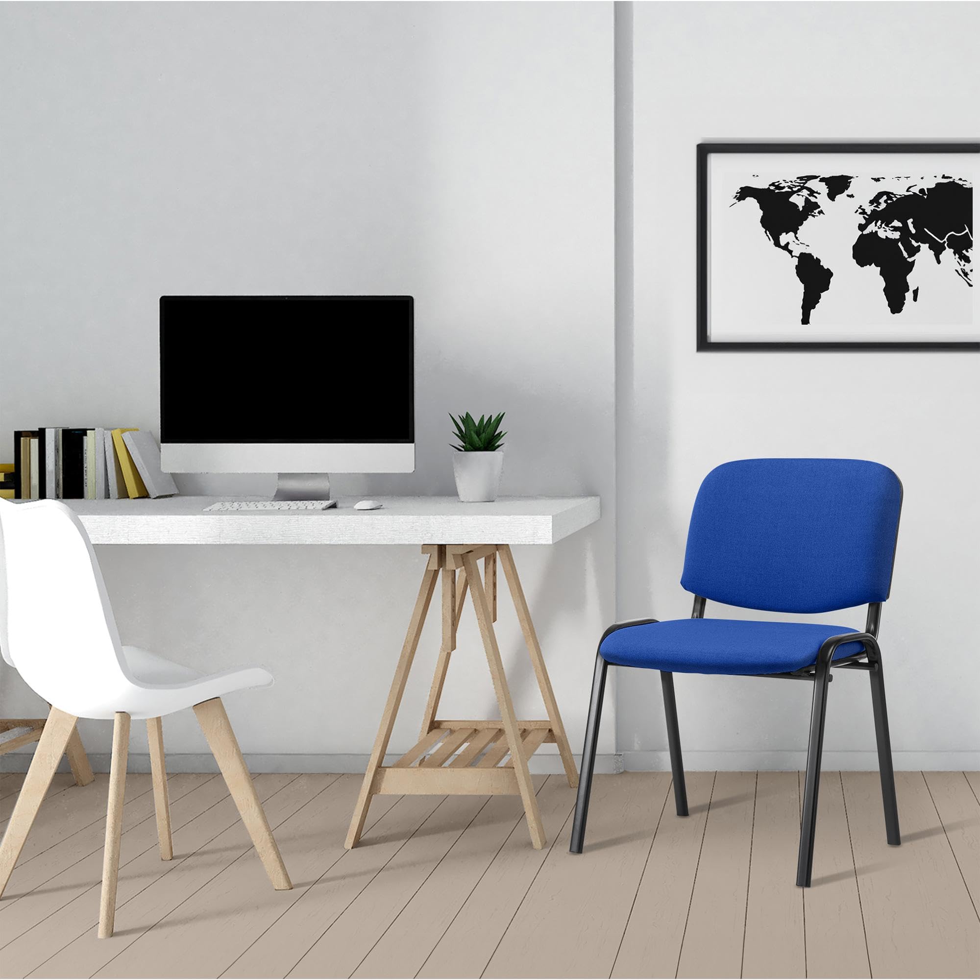 CLP Chaise Visiteur Empilable Ken en Tissu I Chaise De Reception Confortable avec Dossier Et Pieds en Métal Robuste, Couleur:Bleu