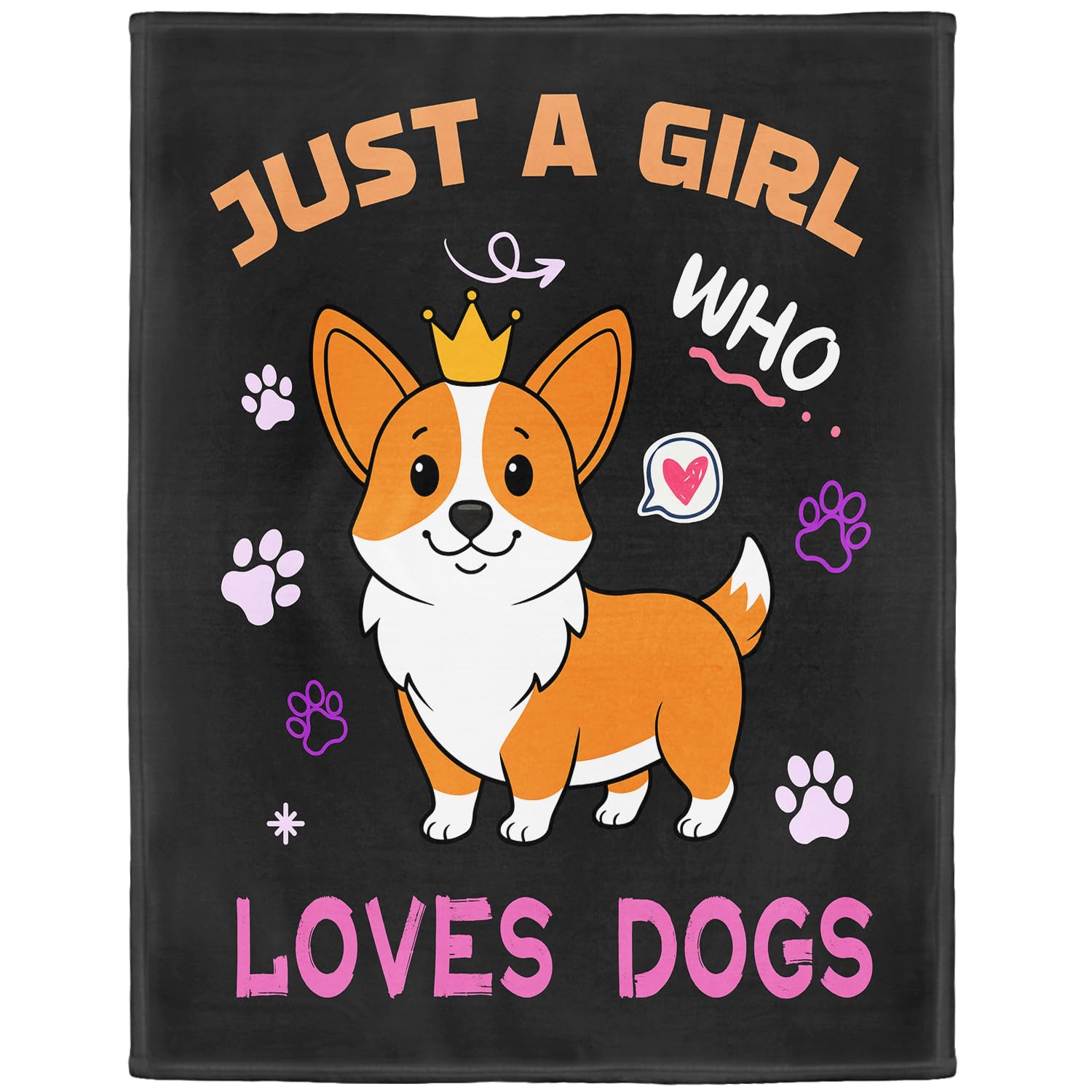 YISUMEI Puppy Corgi Fleece Throw Blanket, Just A Girl Who Loves Dogs Design, Gift for Girls Women Kids, 150 x 200 cm, Black