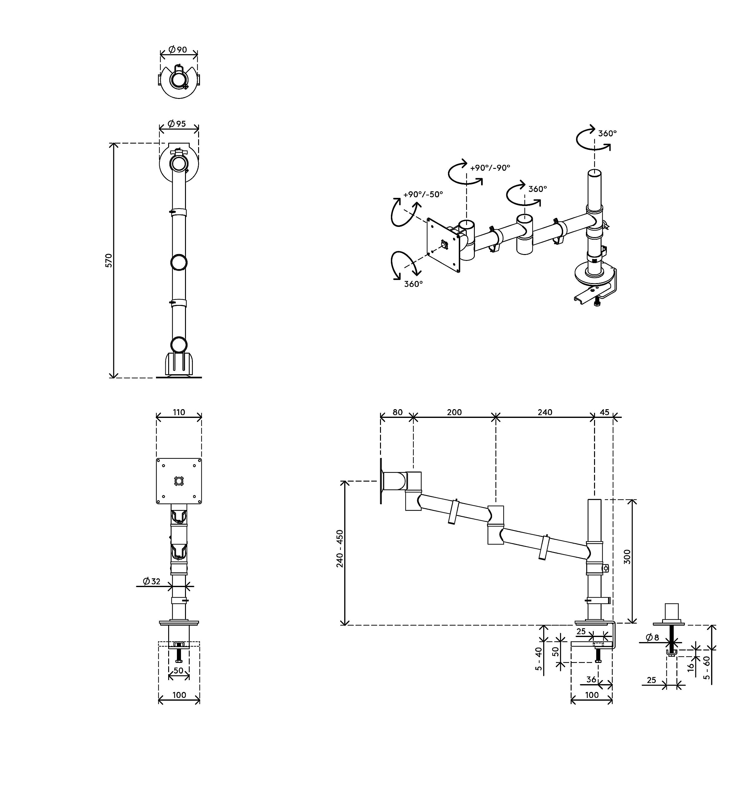 Dataflex Viewgo Monitorarm - Schreibtisch 120 Weiß, platzsparender und ergonomischer Monitorarm, mit Klemme und statischer Höhenverstellung, Stahl, VESA-kompatibel, max. 8kg, geeignet für Monitore bis zu 900mm Höhe | Einzelarm für 1 Monitor, weiß