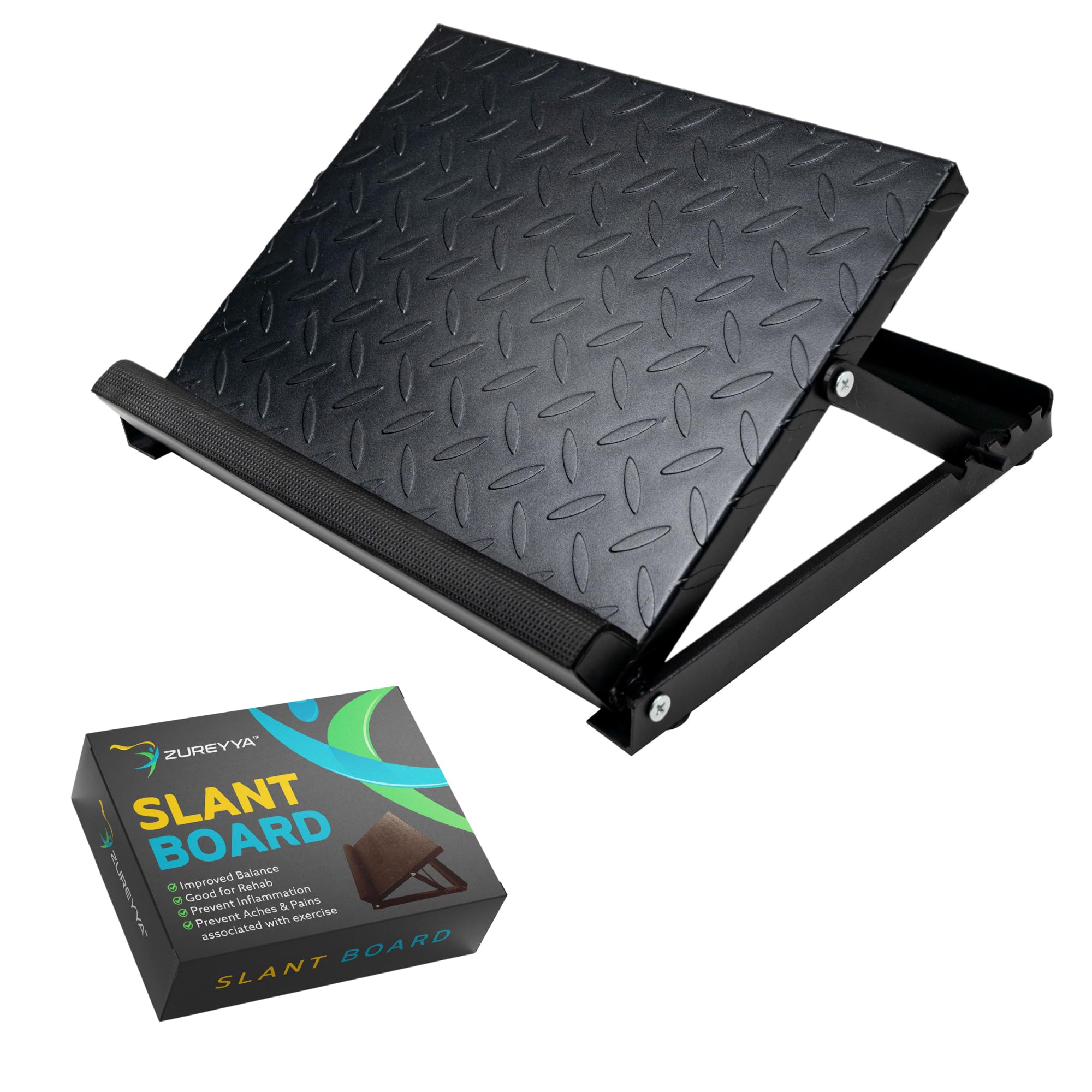 ZUREYYA Metal Slant Board for Calf Stretching with Non-Slip Surface – Wide & Stable Slant Board for Squats with 5 Adjustable Angles