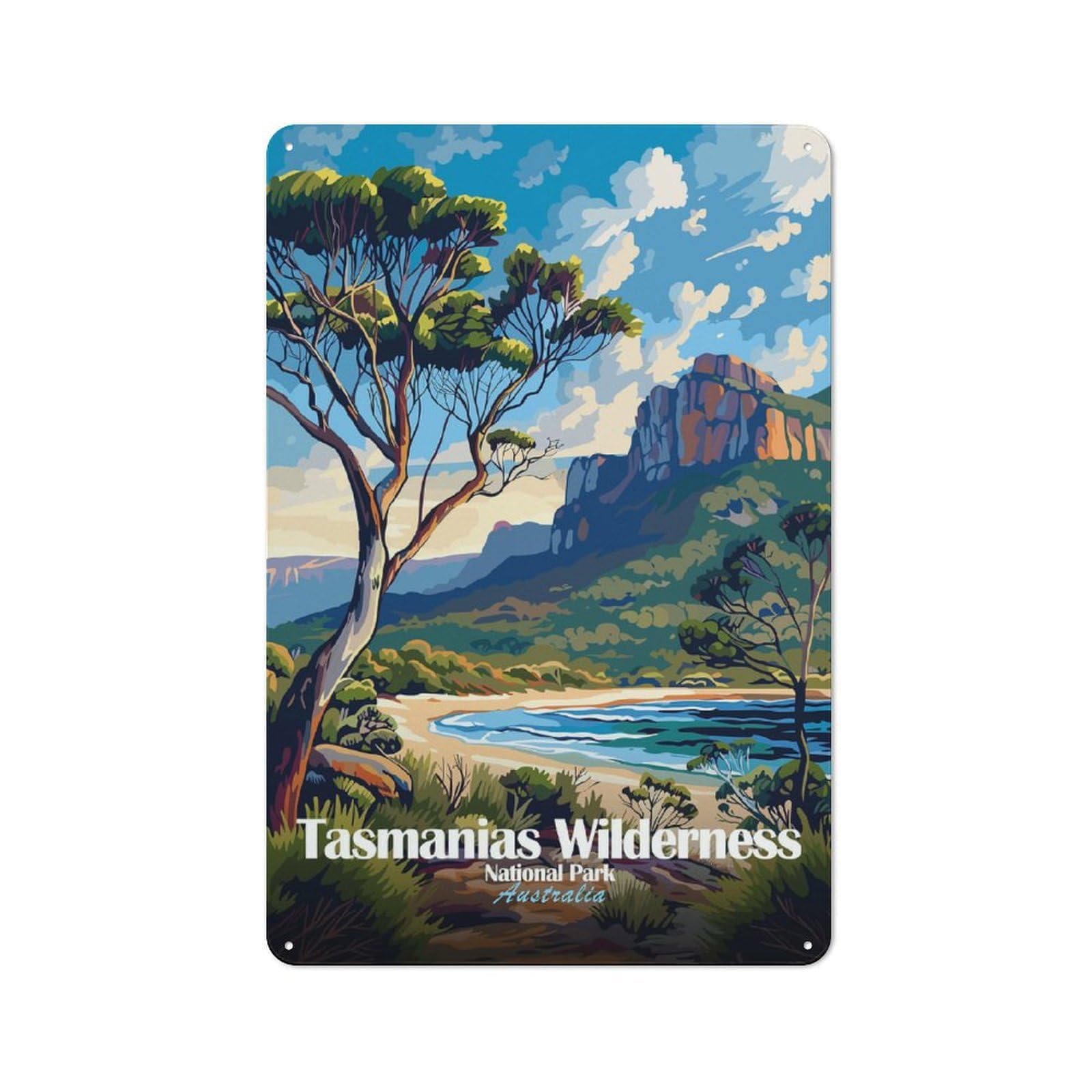 Junmoney Tasmanian Wilderness National Park Australia Country Metal Wall Decor 30X20cm, Tin Wall Plaque For Cottage, Kitchen, Hallway Or Breakfast Nook