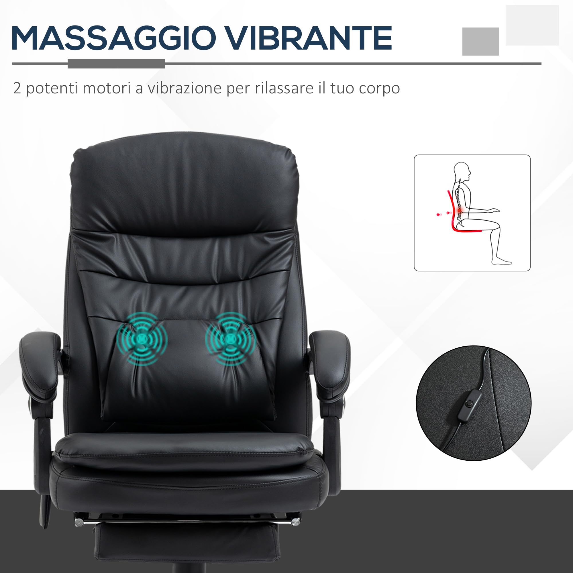 Vinsetto Sedia da Ufficio Massaggiante con 2 Punti Vibranti Nero