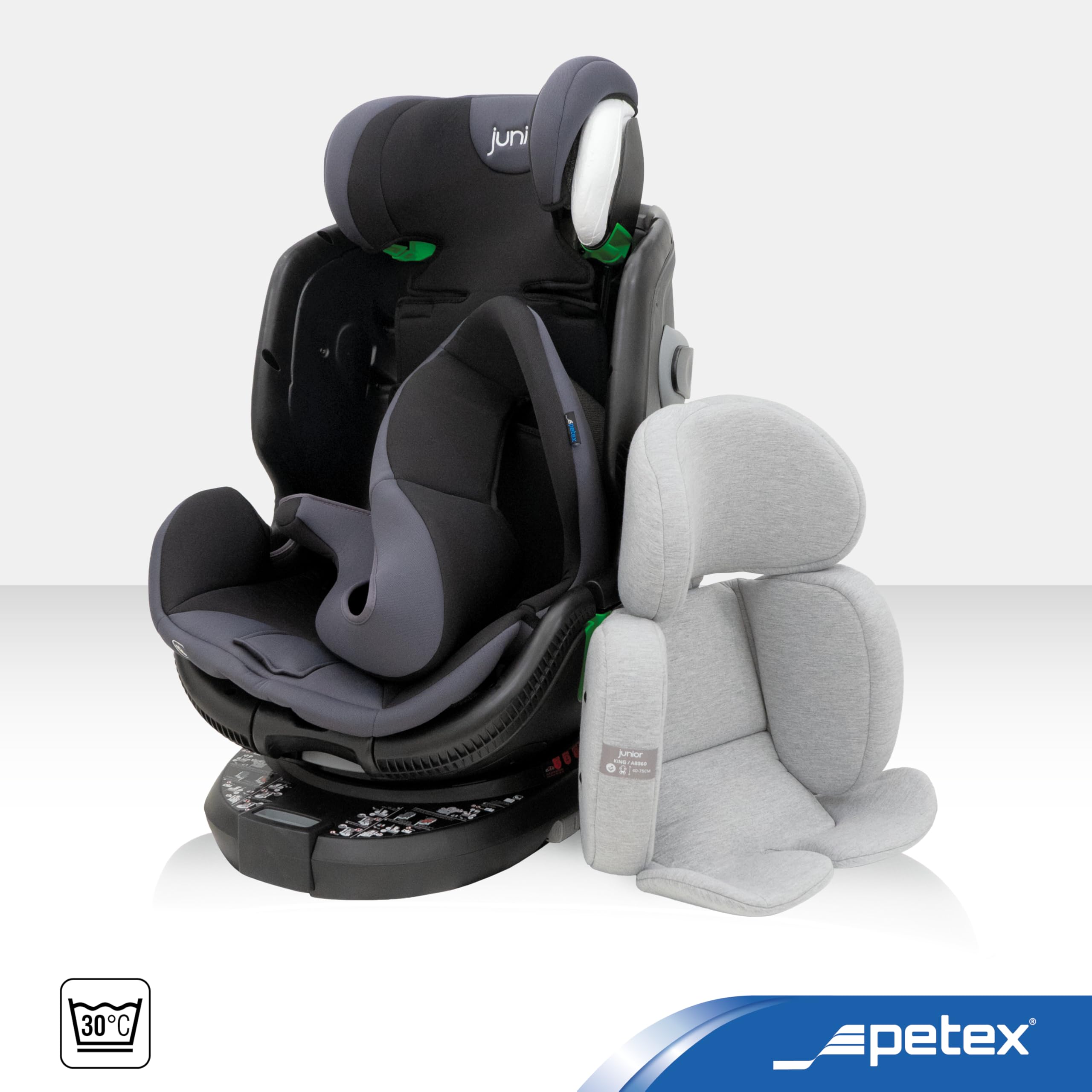 PETEX Auto Kindersitz King, i-Size, 40-135 cm, grau, 1 Stück | 360° drehbar, ISOFIX, Stützfuß, nach ECE R129, mitwachsend